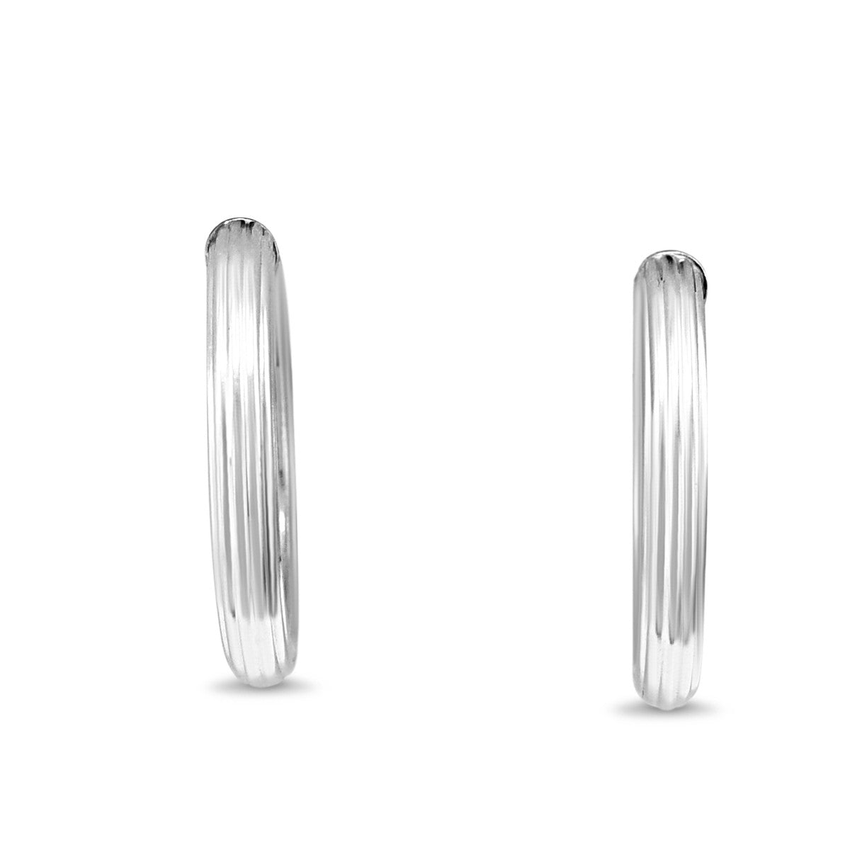Ridged Hoop Earrings - 9ct White Gold