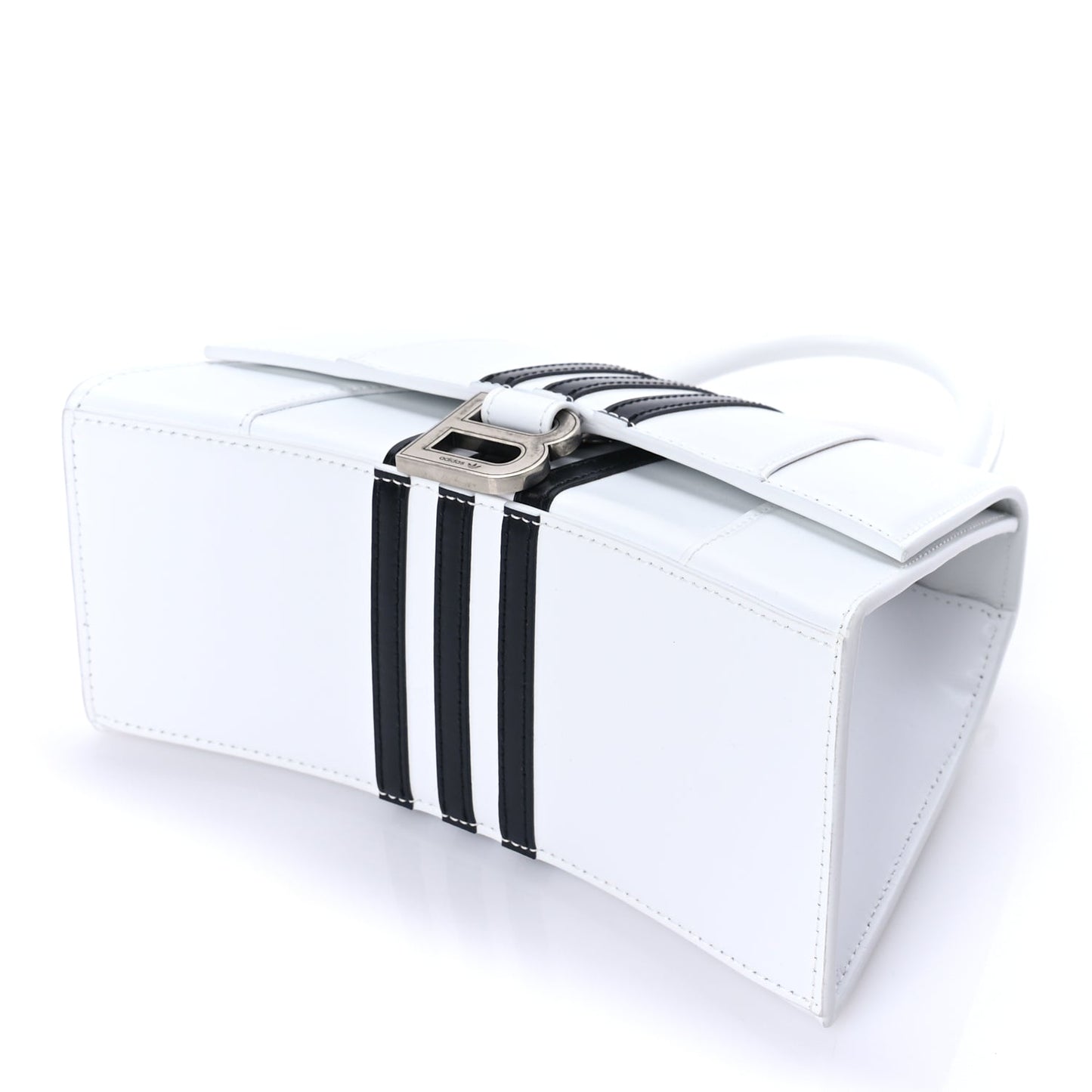 Balenciaga X ADIDAS Shiny Box Calfskin Small Hourglass Top Handle Bag Off White Black