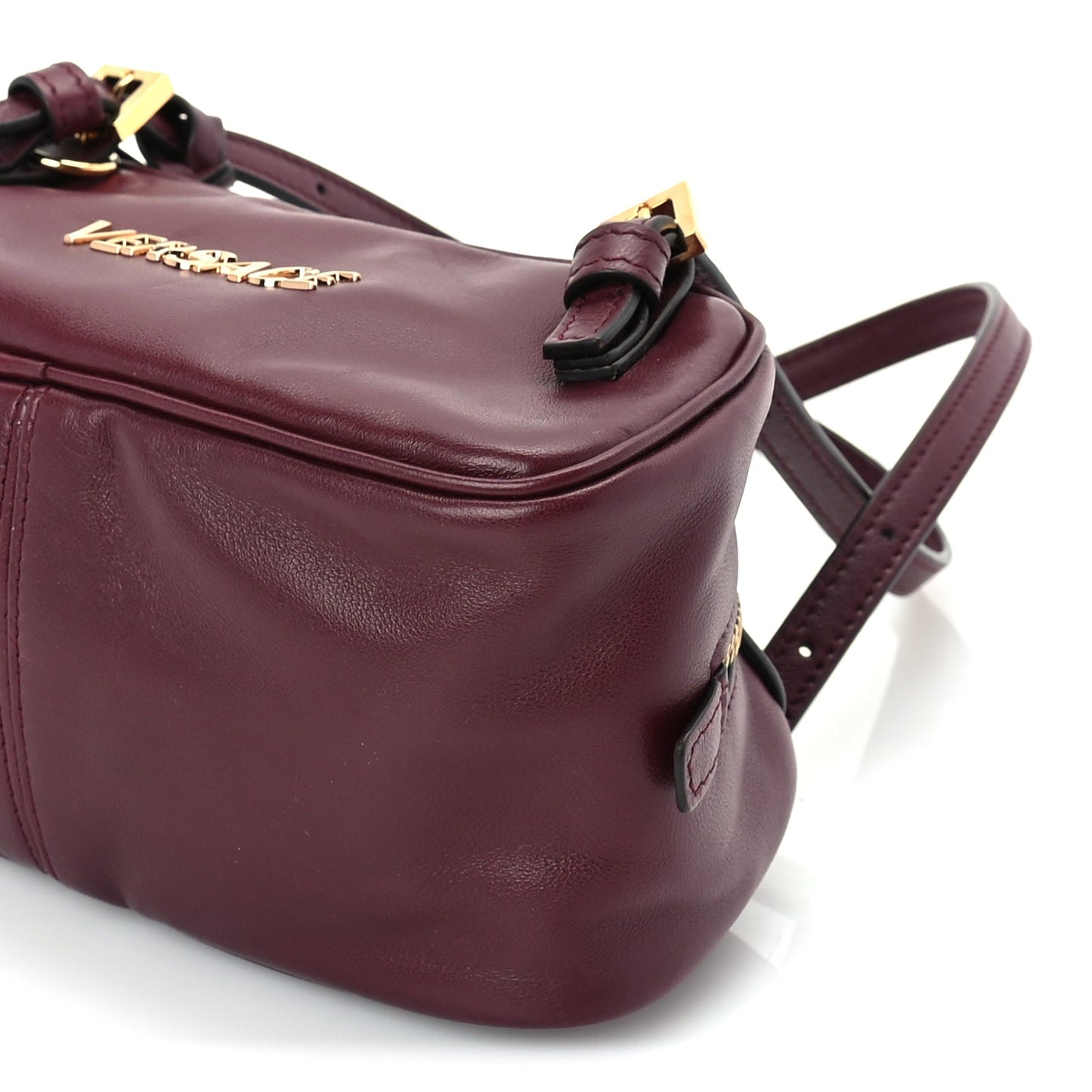 Versace Lambskin Mini Tag Bowling Bag Burgundy
