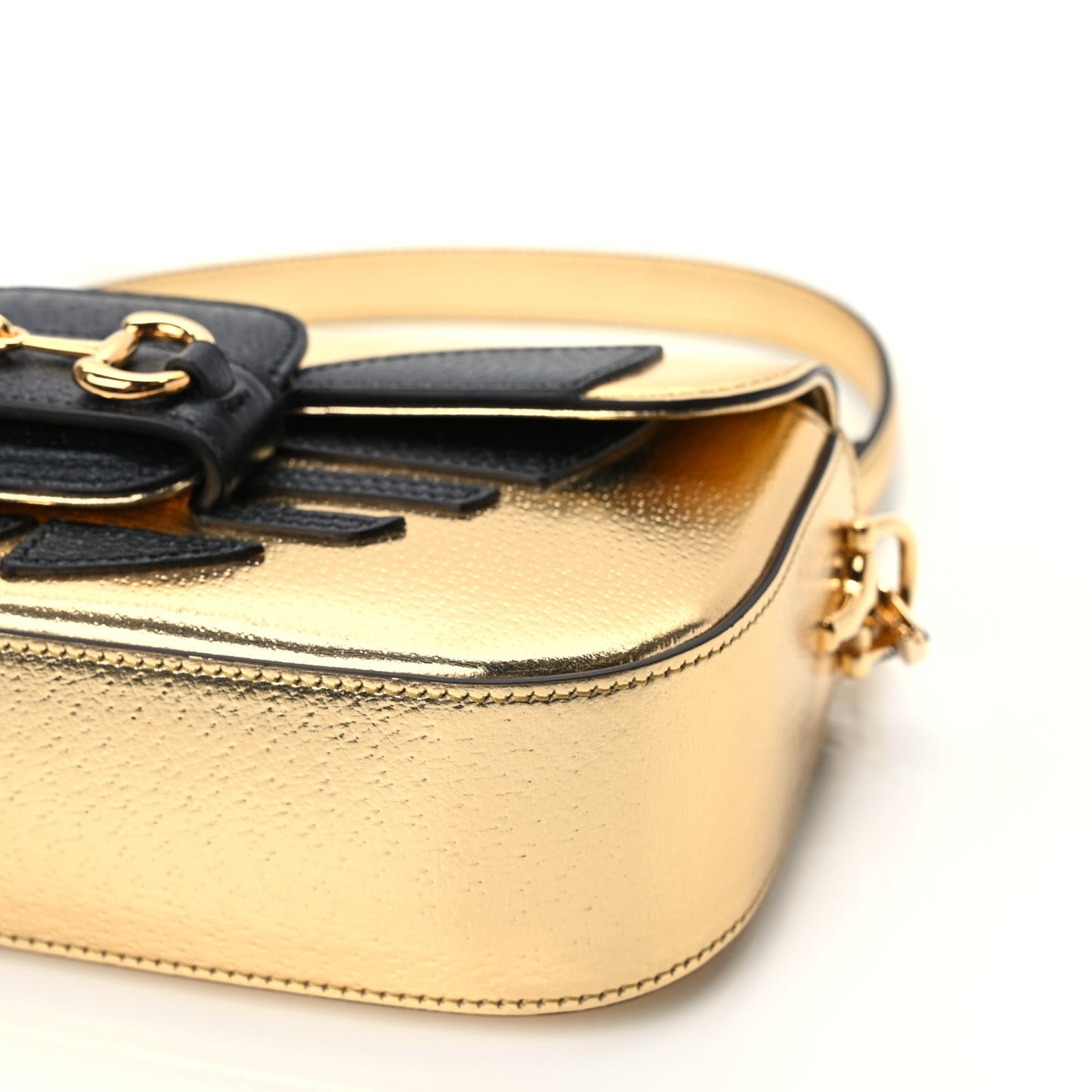 Gucci X ADIDAS Textured Dollar Calfskin Web Trefoil Horsebit 1955 Shoulder Bag King Gold Black