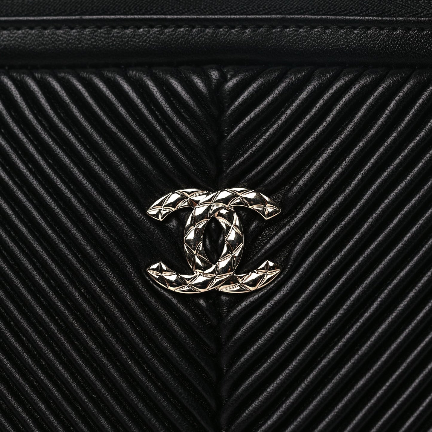 Chanel Lambskin Chevron Pleated Large Cosmetic Case Black