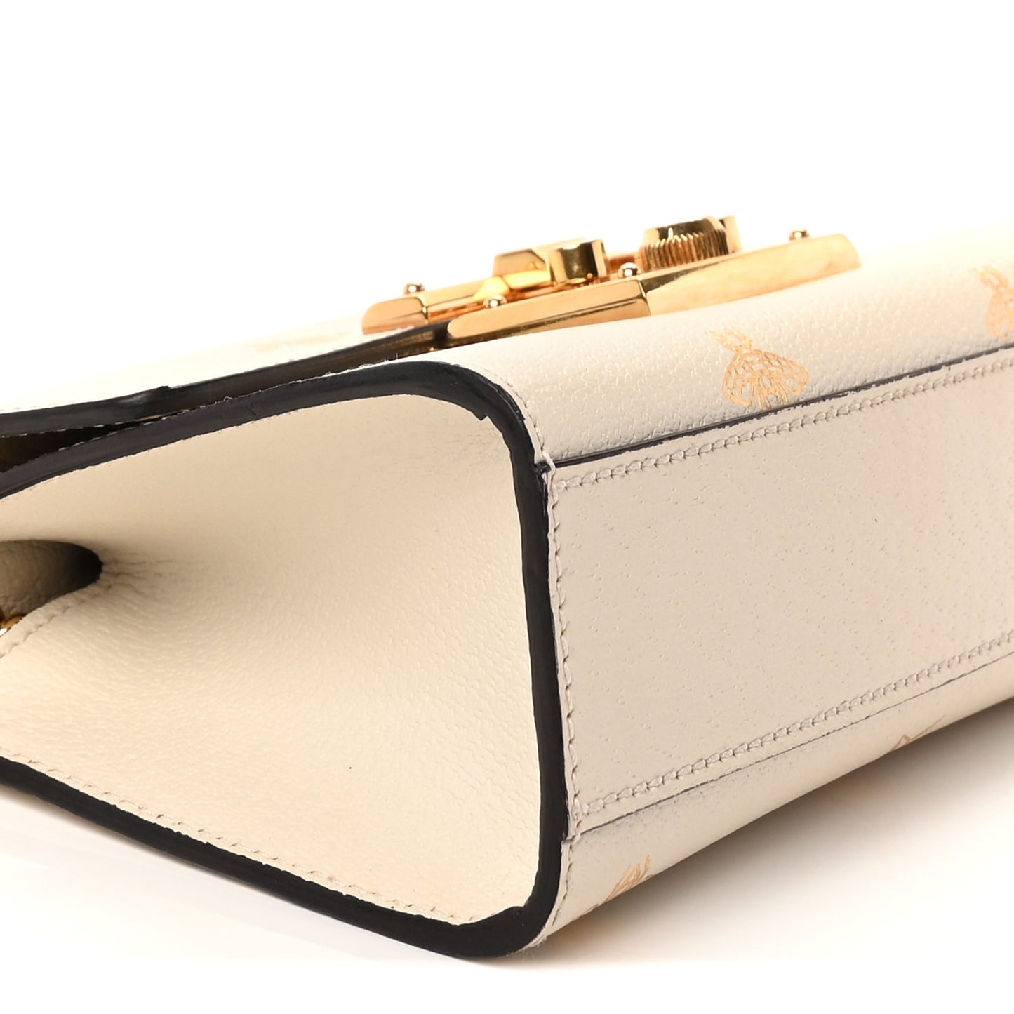 Gucci Grained Calfskin Bee Star Small Padlock Shoulder Bag White
