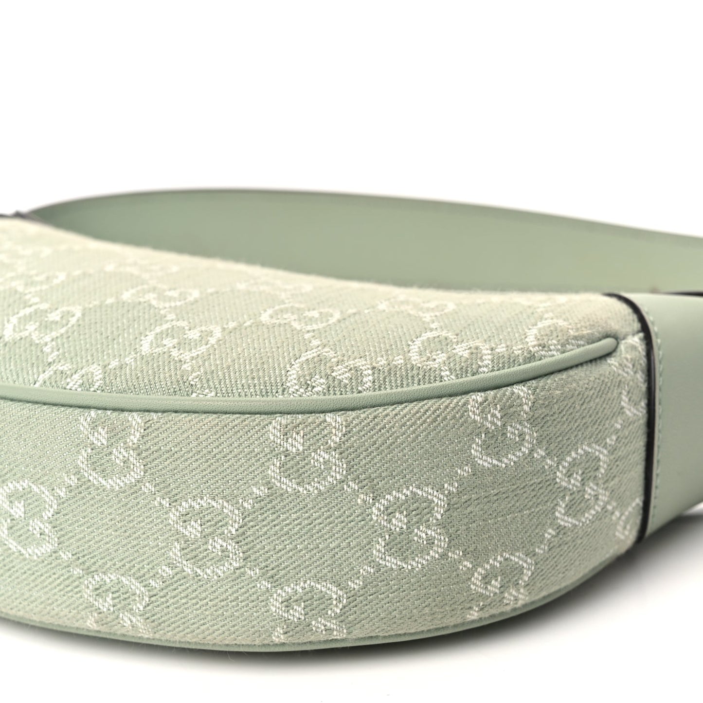 Gucci Denim GG Monogram Calfskin Mini Ophidia Half Moon Hobo Pale Green