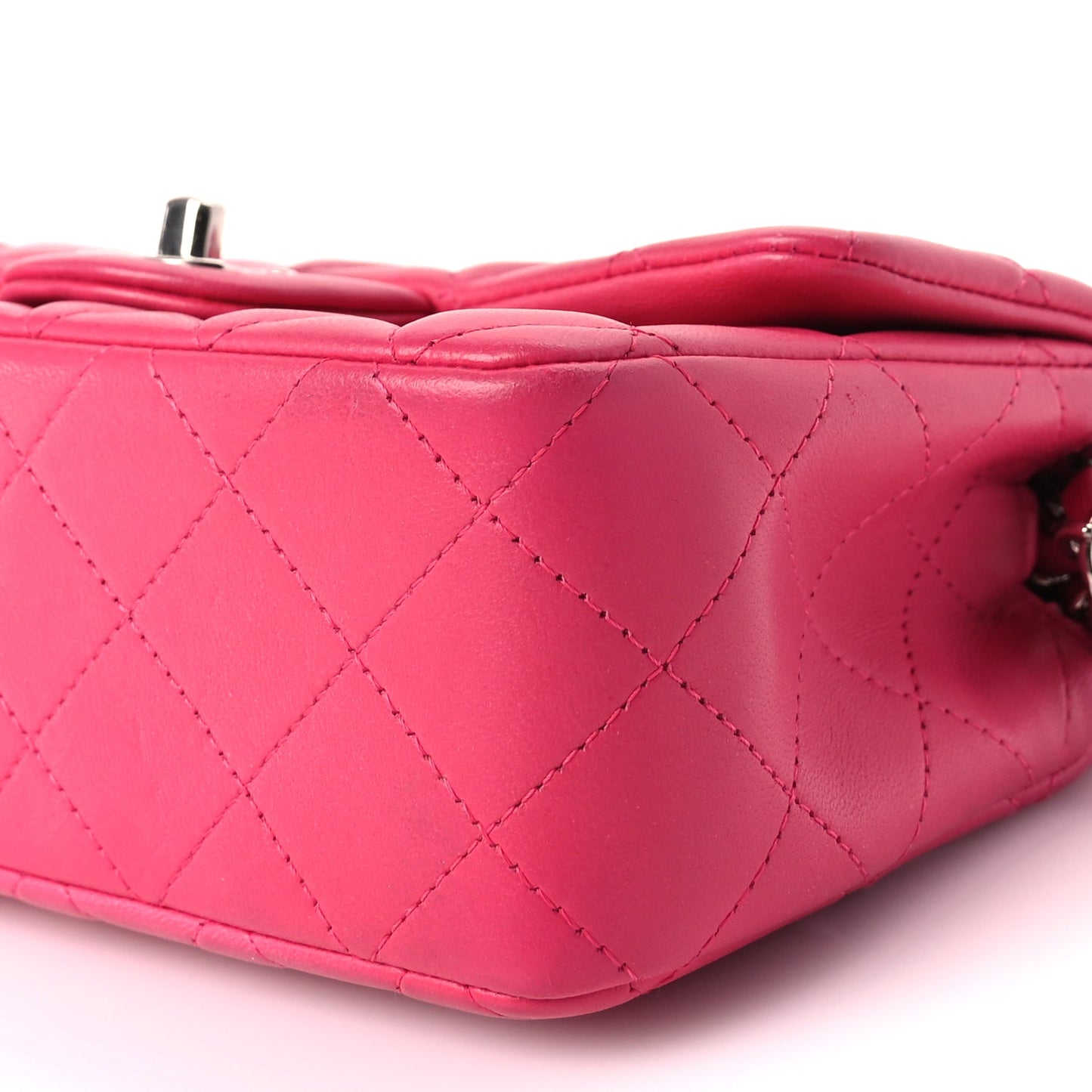 Chanel Lambskin Quilted Mini Rectangular Flap Dark Pink