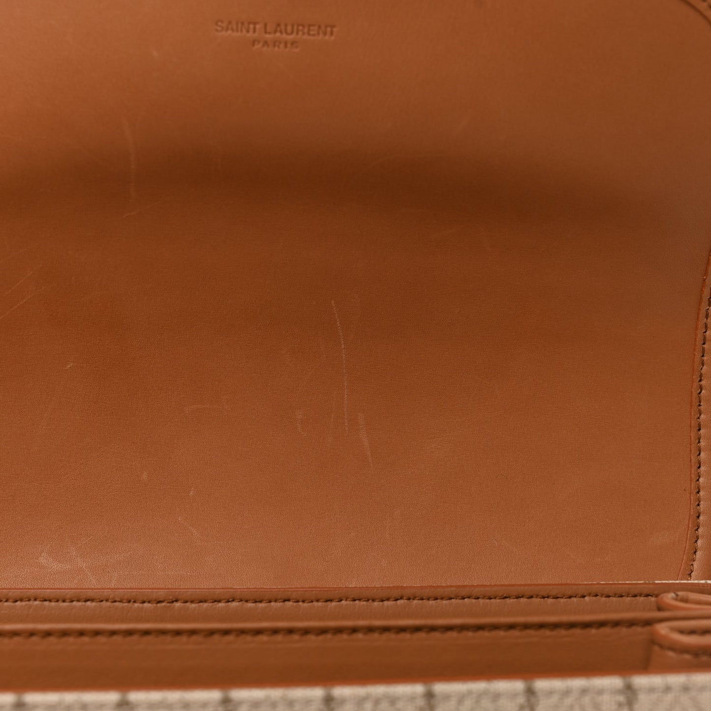 Saint Laurent Canvas All-Over Monogram Small Le Monogramme Satchel Beige Kaki Brown Gold