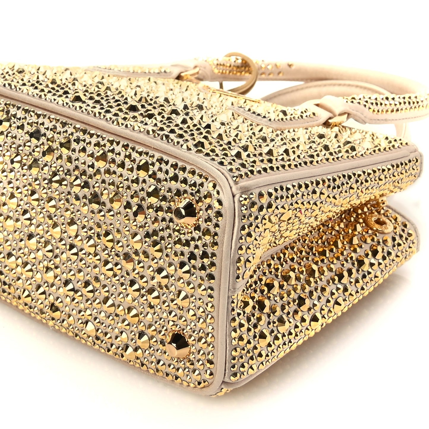 Prada Satin Crystal Mini Galleria Double Zip Tote Platino