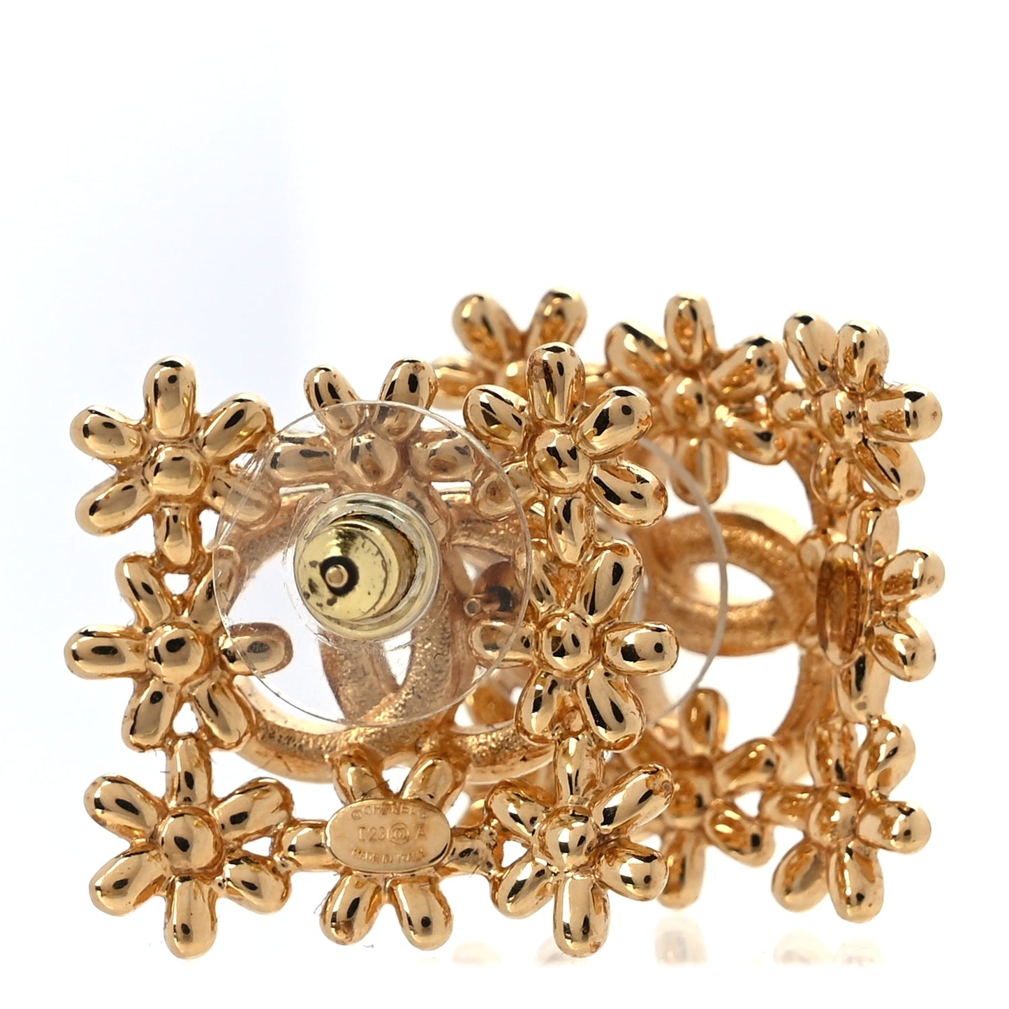Chanel Crystal CC Flower Earrings Gold