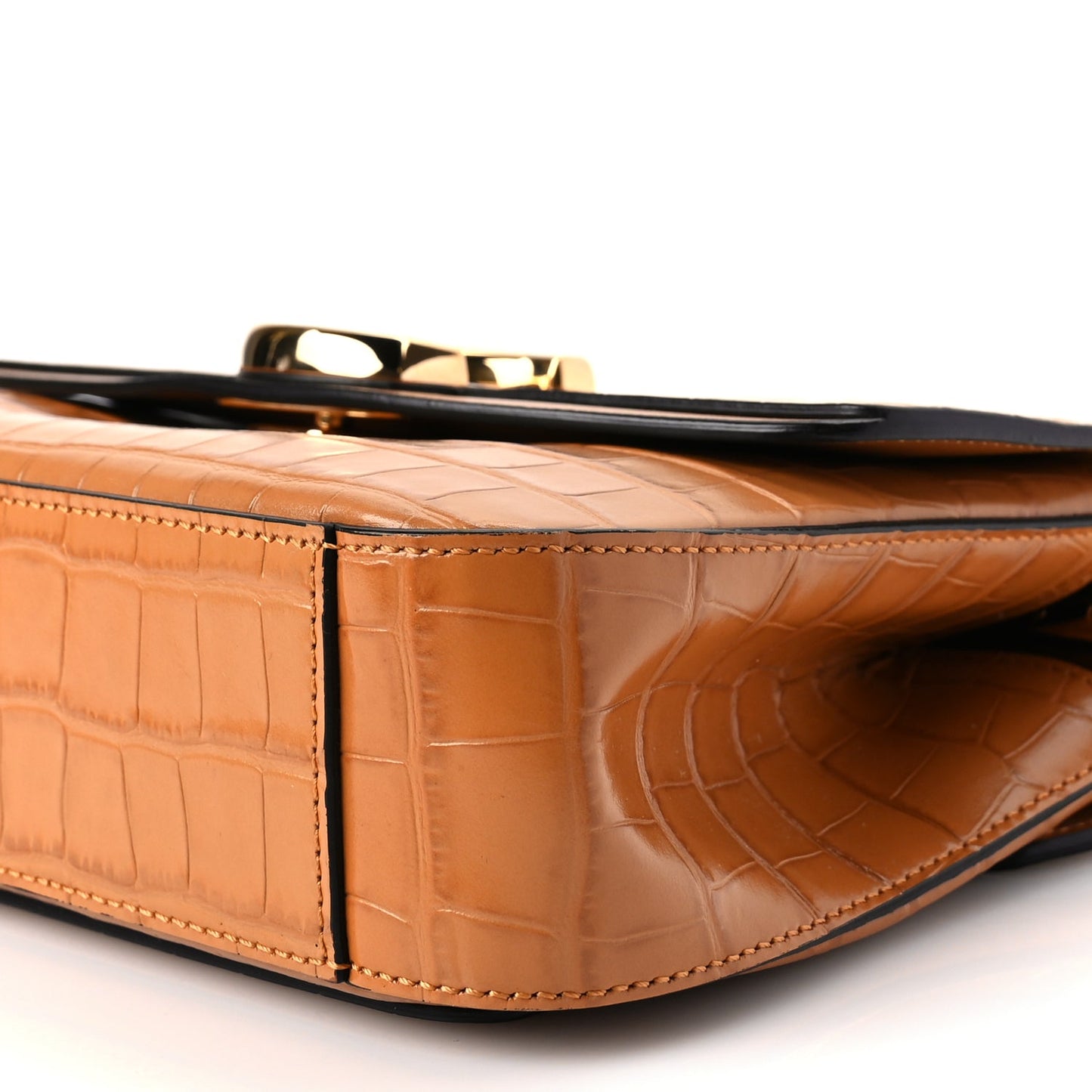 Chloe Calfskin Crocodile Embossed Small C Double Carry Autumnal Brown