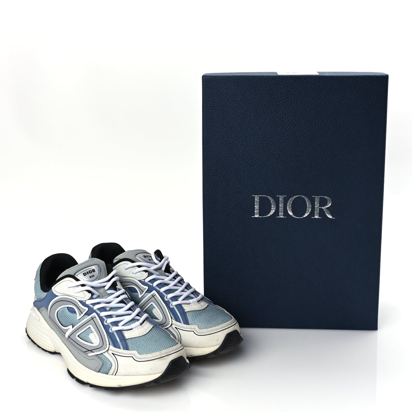Christian Dior Technical Mesh Calfskin Mens B30 Sneakers 43 White Blue