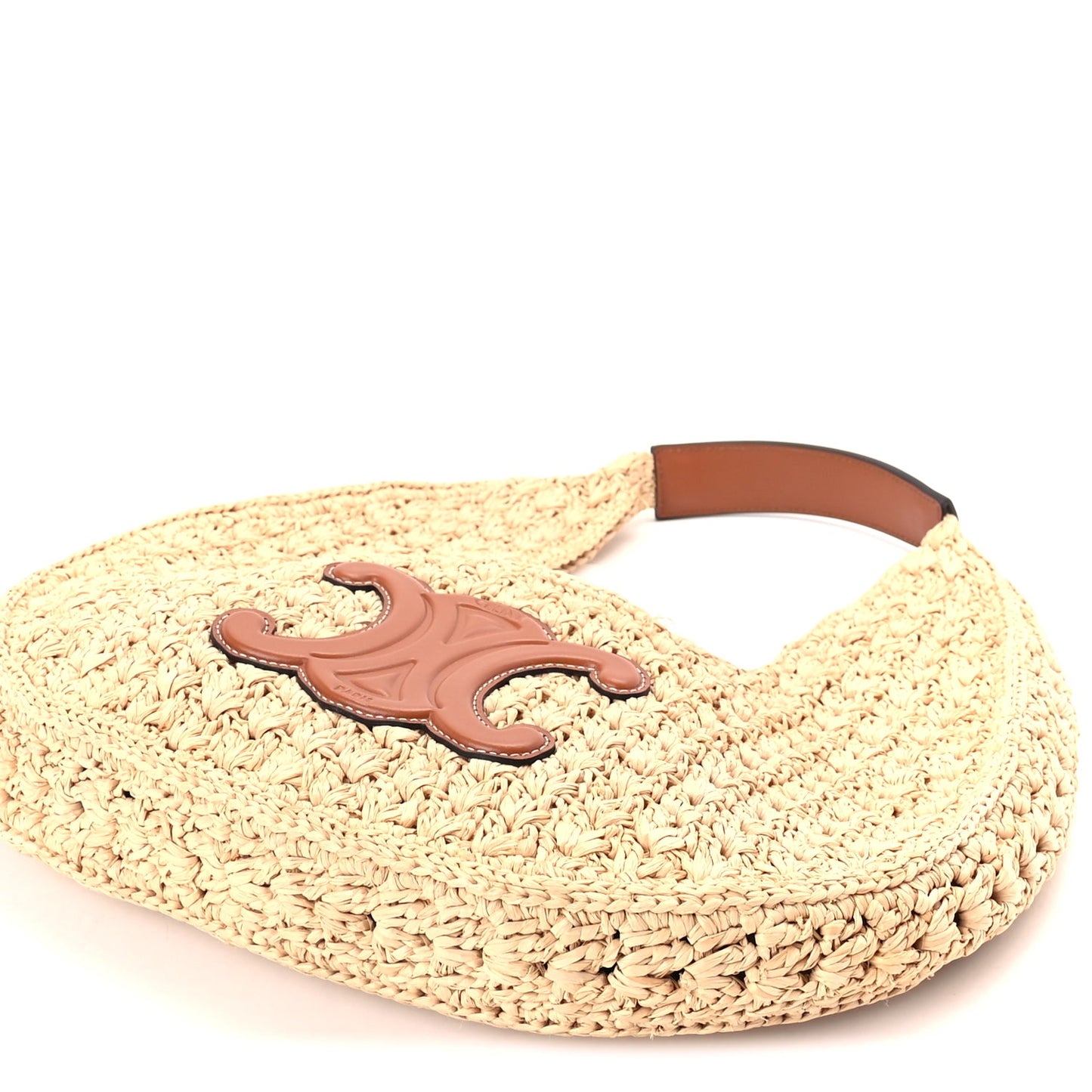Celine Raffia Calfskin Triomphe Panier Hobo Bag Natural Tan