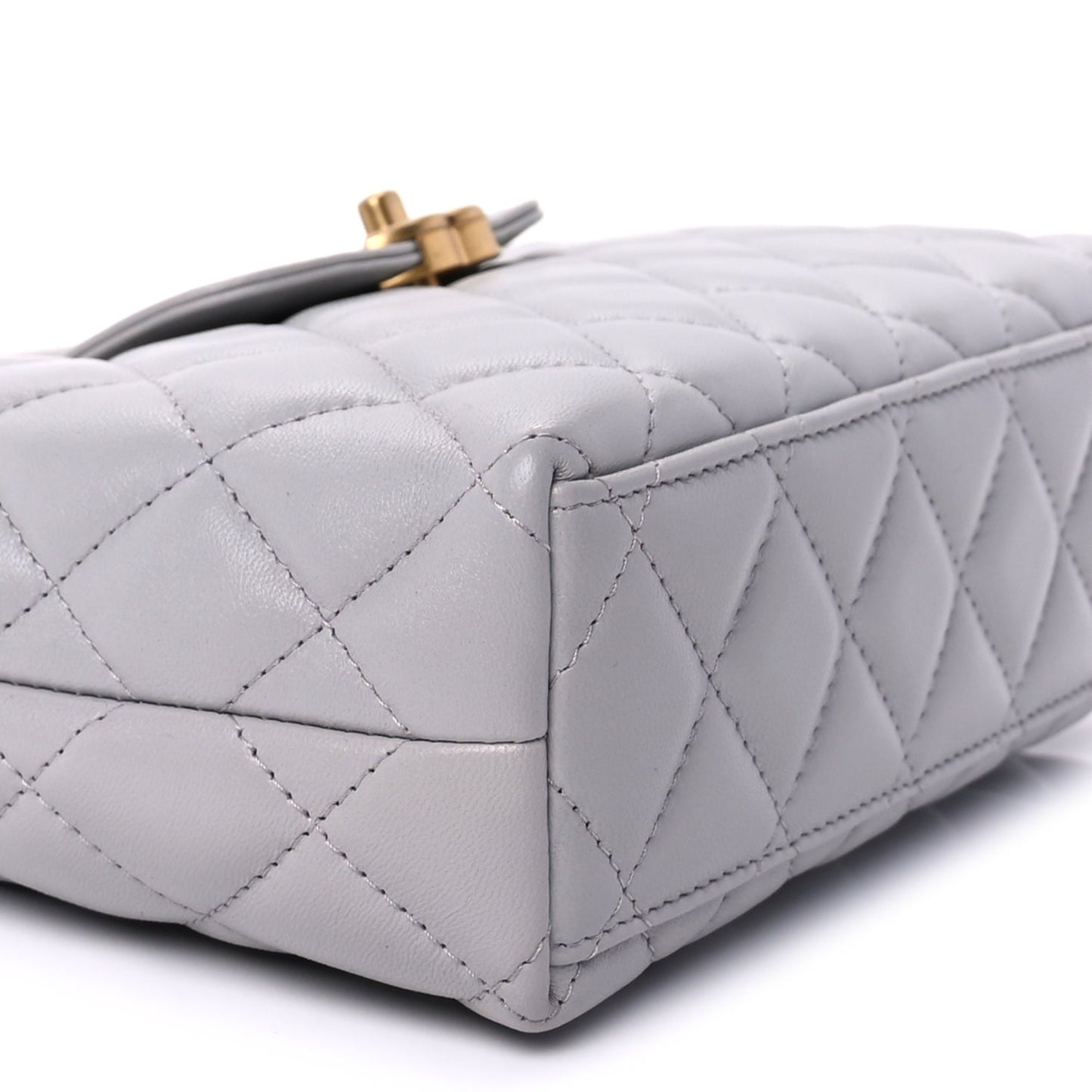 Chanel Shiny Aged Calfskin Quilted Nano Kelly Shopper Light Grey