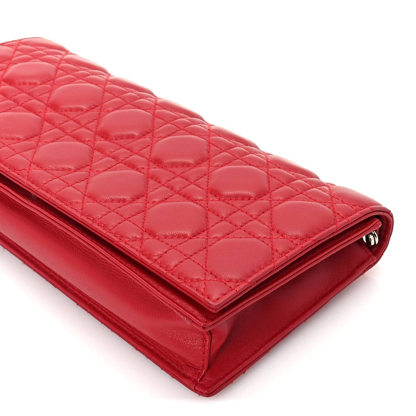 Christian Dior Lambskin Cannage Lady Dior Convertible Clutch Red