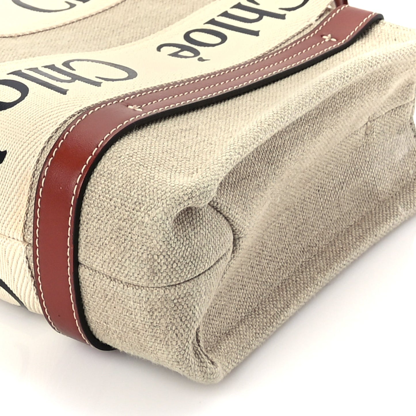 Chloe Cotton Calfskin Small Woody Ribbon Tote White Brown