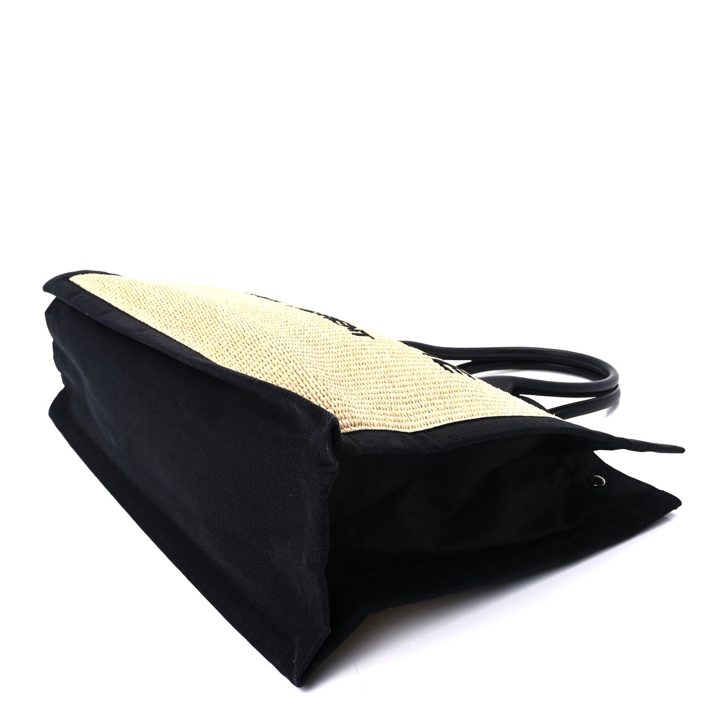 Saint Laurent Raffia Linen Calfskin Rive Gauche Tote Naturale Black
