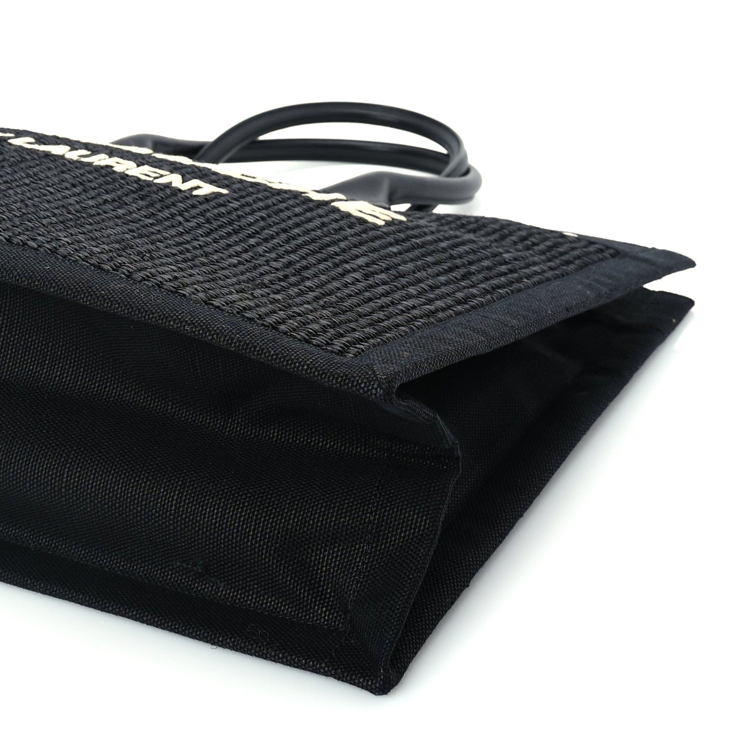 Saint Laurent Raffia Linen Calfskin Rive Gauche Tote Black