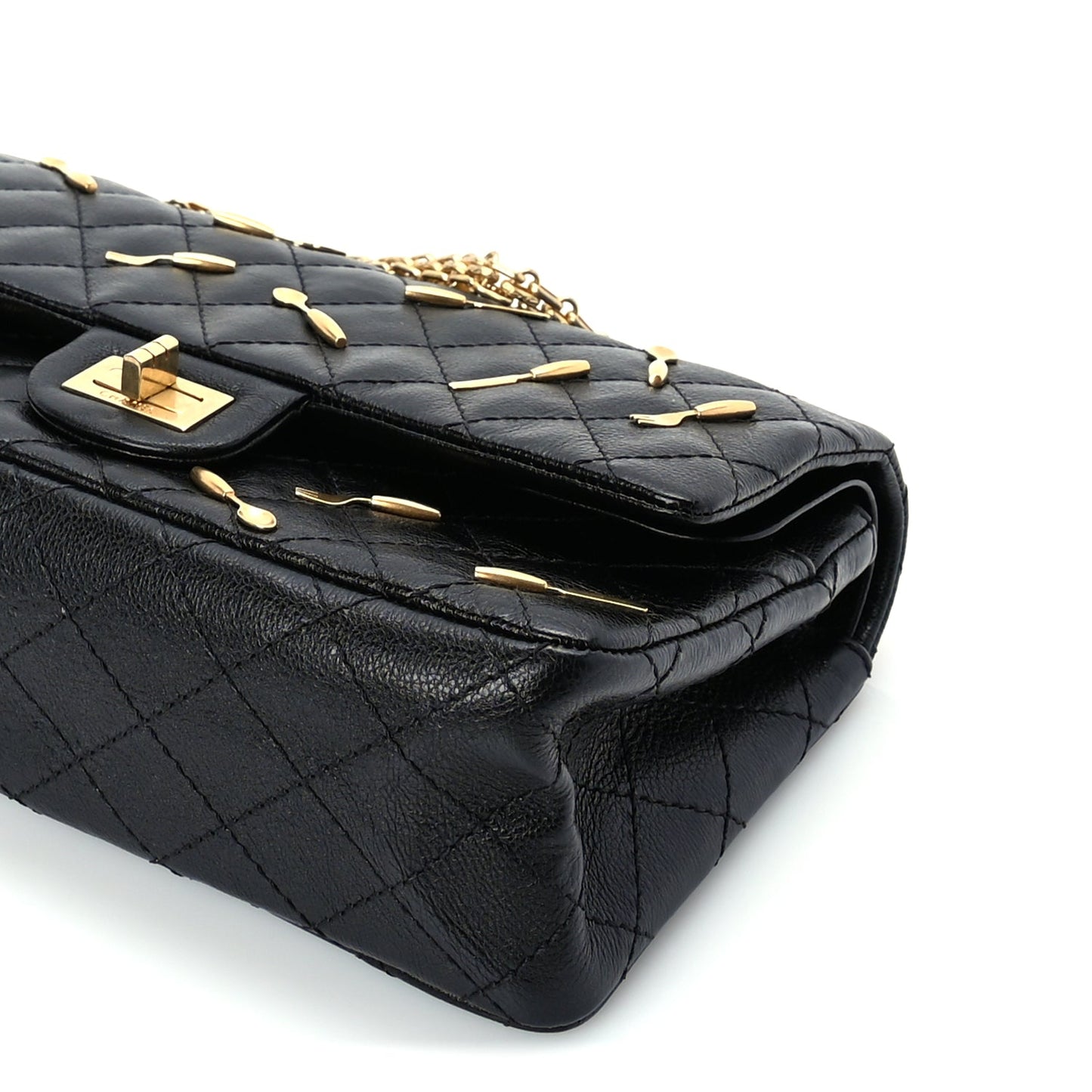 Chanel Calfskin Quilted Spoon Charms Brasserie 2.55 Reissue 225 Flap Black