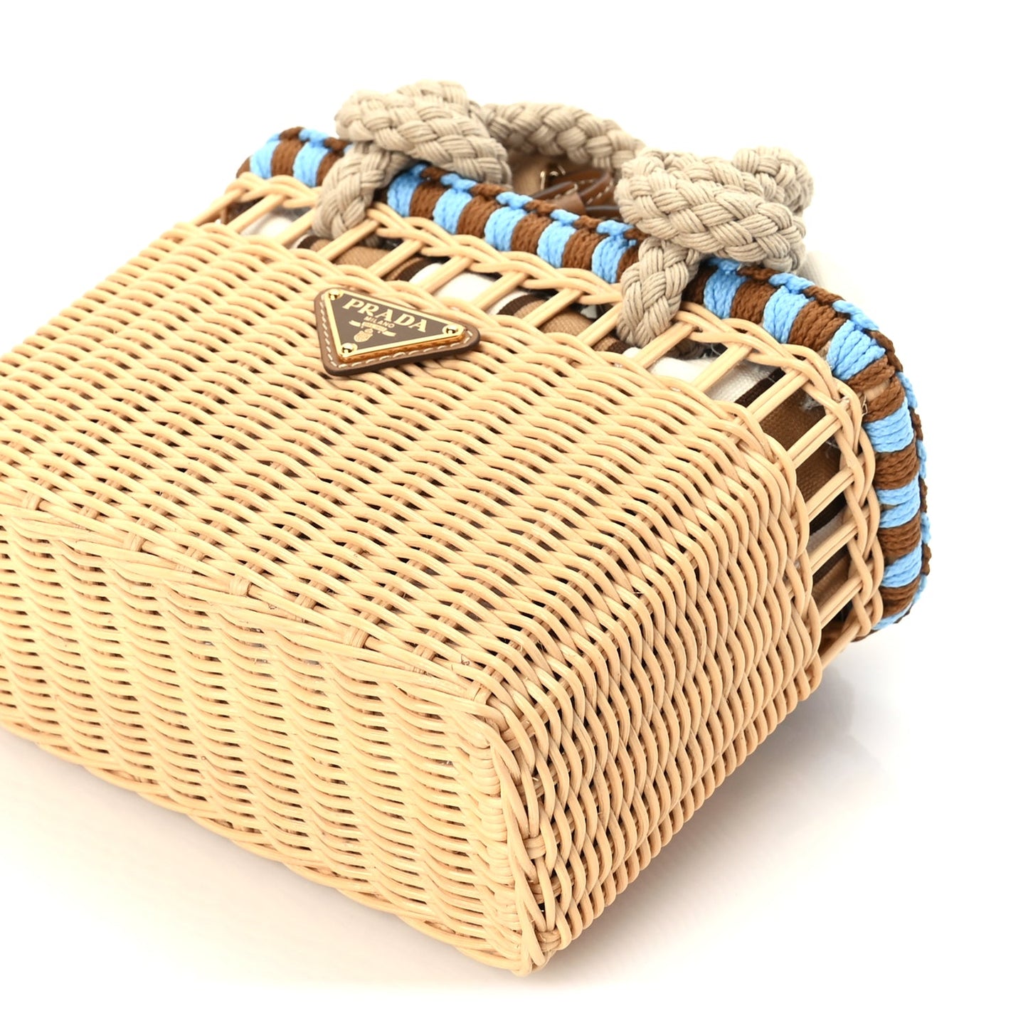 Prada Wicker Mini Drawstring Bag Brown Multiccolor