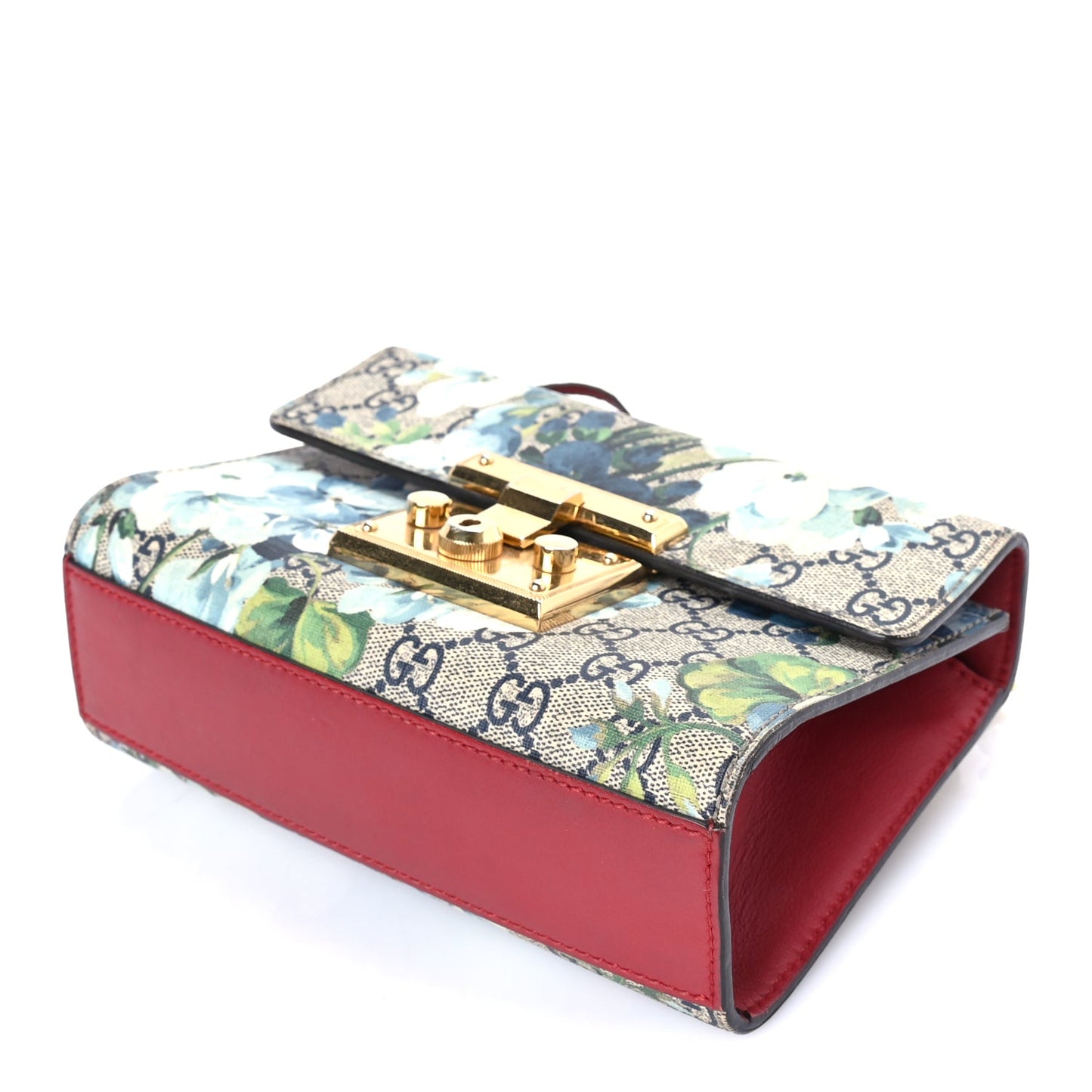 Gucci GG Supreme Monogram Blooms Small Padlock Shoulder Bag Beige Blue Navy Hibiscus Red