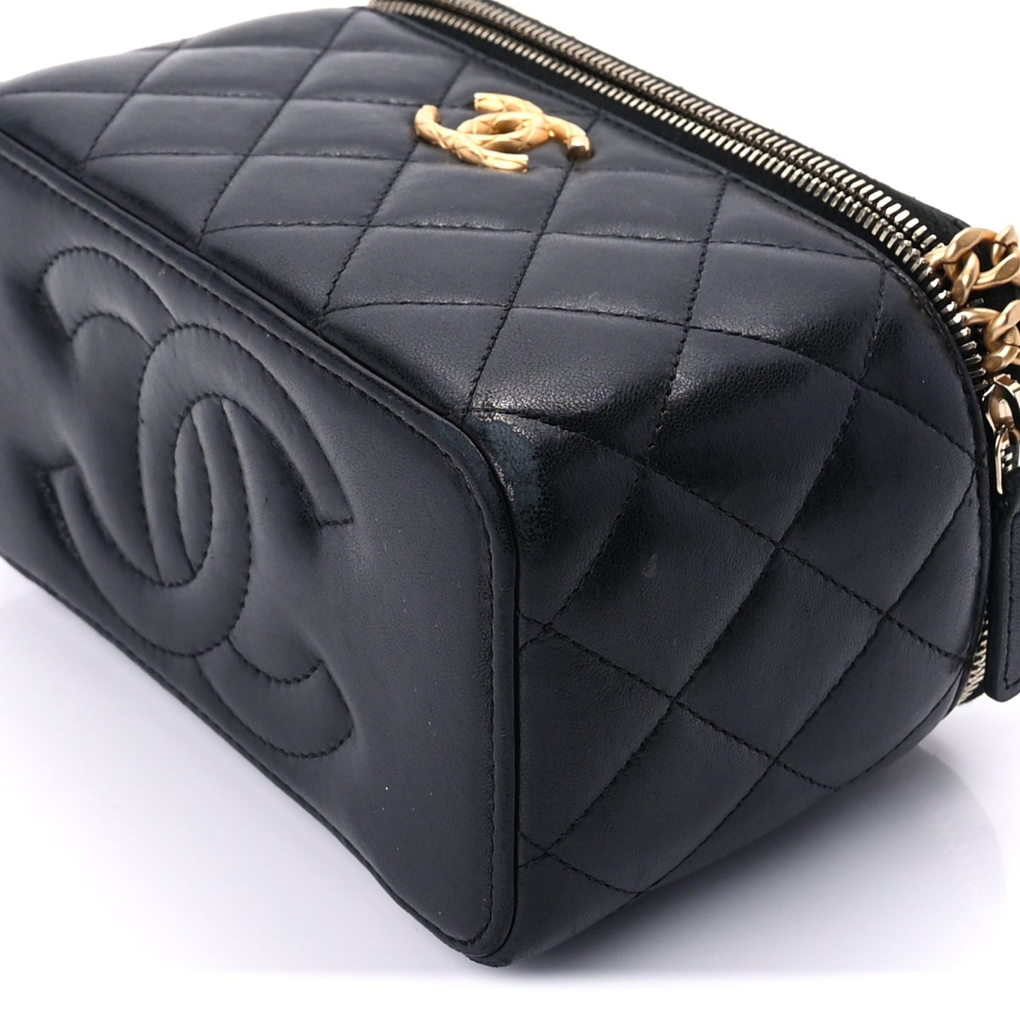 Chanel Lambskin Quilted Pearl Crush Small Vanity Case With Chain Black