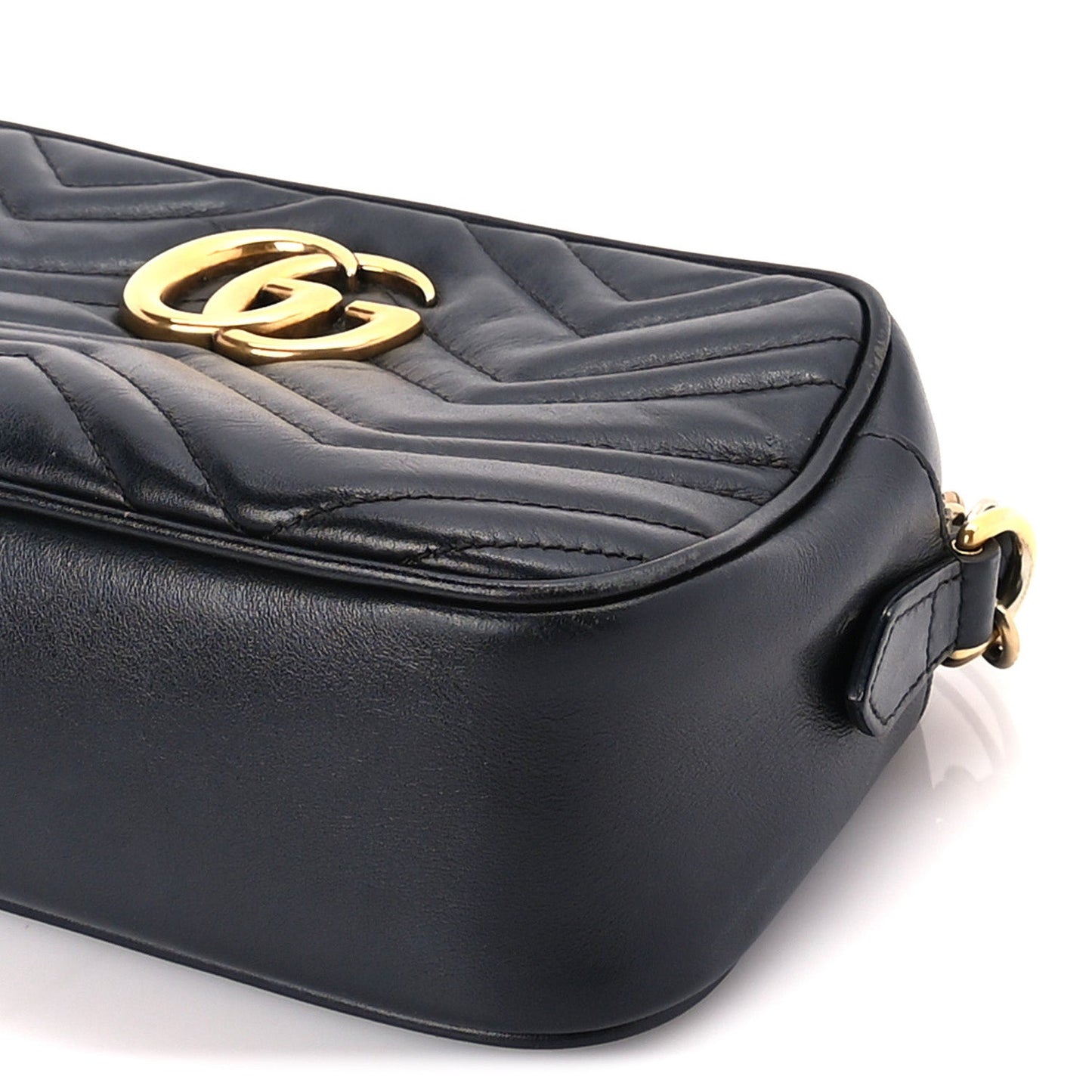 Gucci Calfskin Matelasse Small GG Marmont Chain Shoulder Bag Black