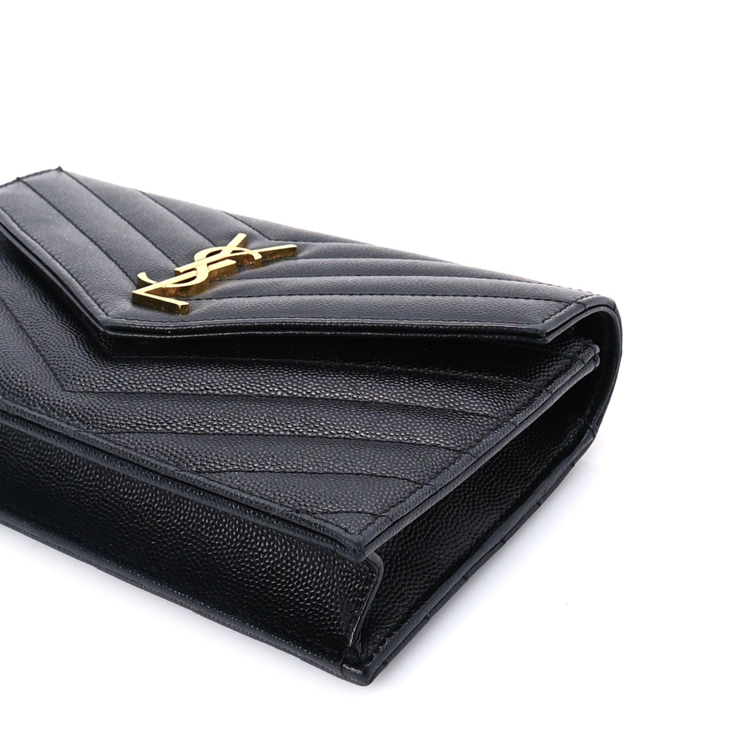 Saint Laurent Grain De Poudre Matelasse Chevron Monogram Envelope Chain Wallet Black