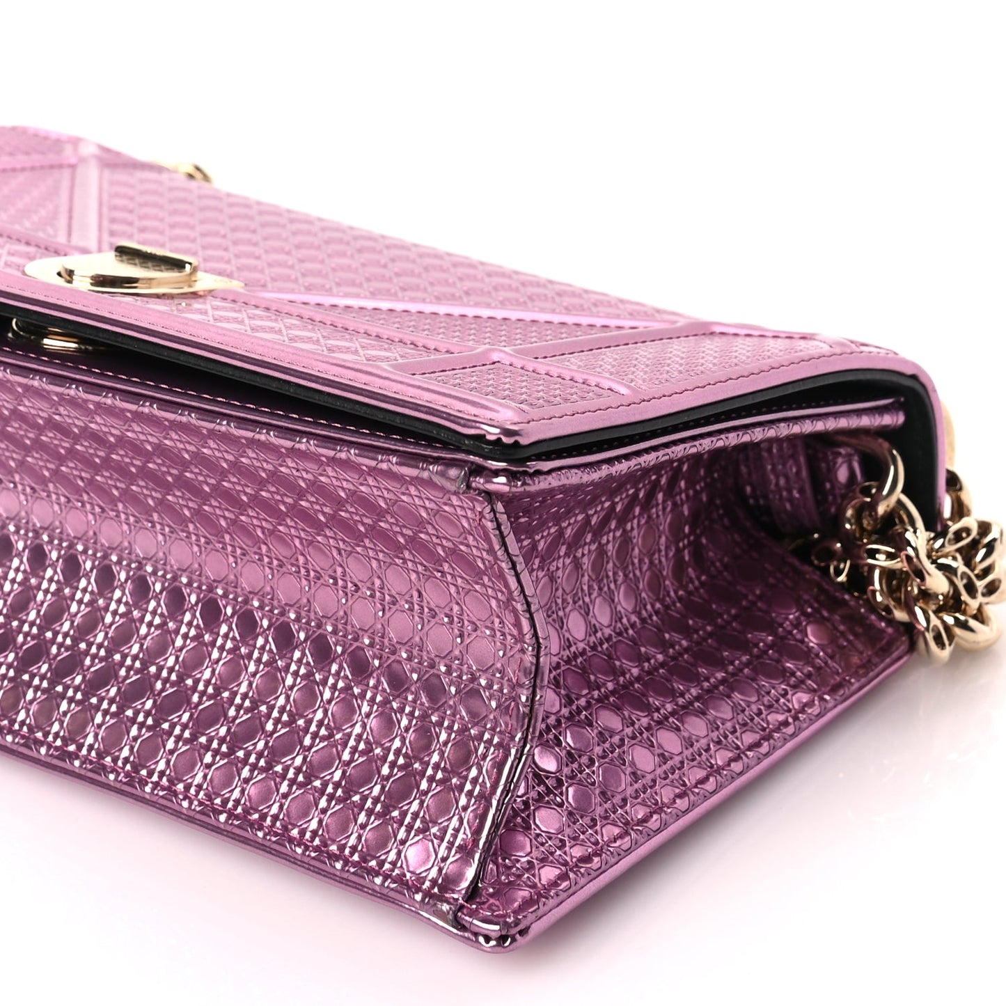 Christian Dior Metallic Patent Micro-Cannage Small Diorama Flap Bag Hyper Pink