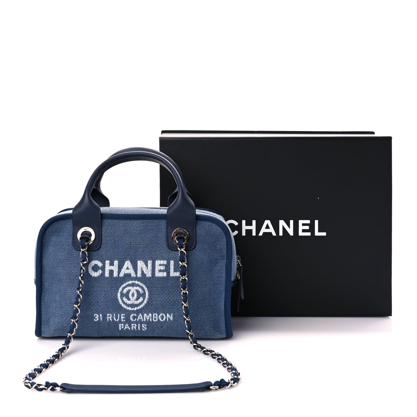 Chanel Canvas Deauville Small Bowling Bag Blue