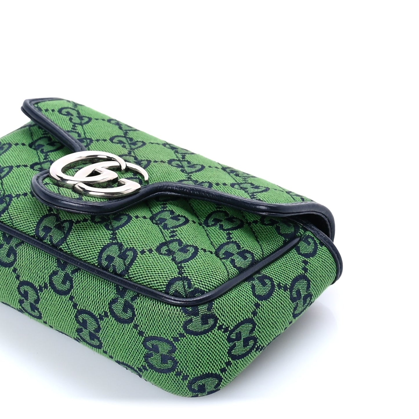 Gucci Monogram Multicolor Matelasse Diagonal Super Mini GG Marmont Shoulder Bag Green Blue