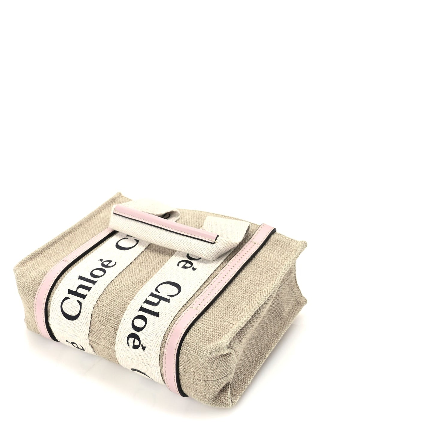Chloe Cotton Calfskin Mini Woody Ribbon Tote White Pink
