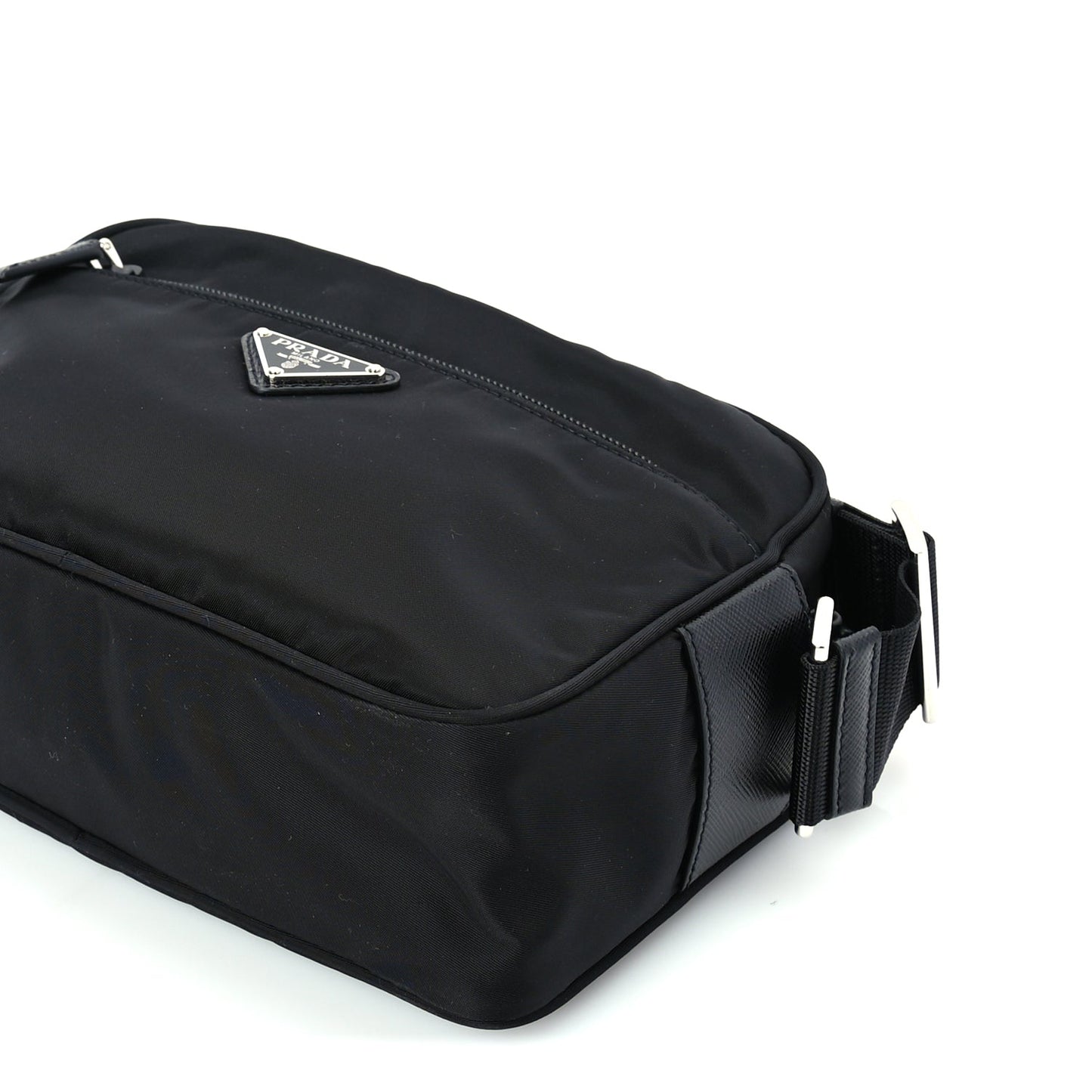Prada Re-Nylon Vela Saffiano Pocket Double Zip Shoulder Bag Black