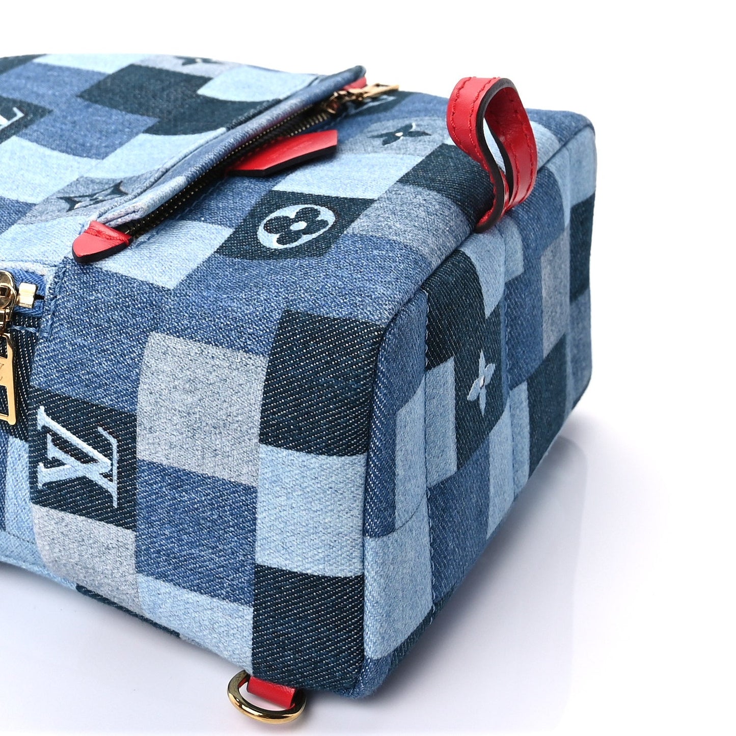 Louis Vuitton Denim Damier Monogram Patchwork Palm Springs Backpack Mini Blue Rouge