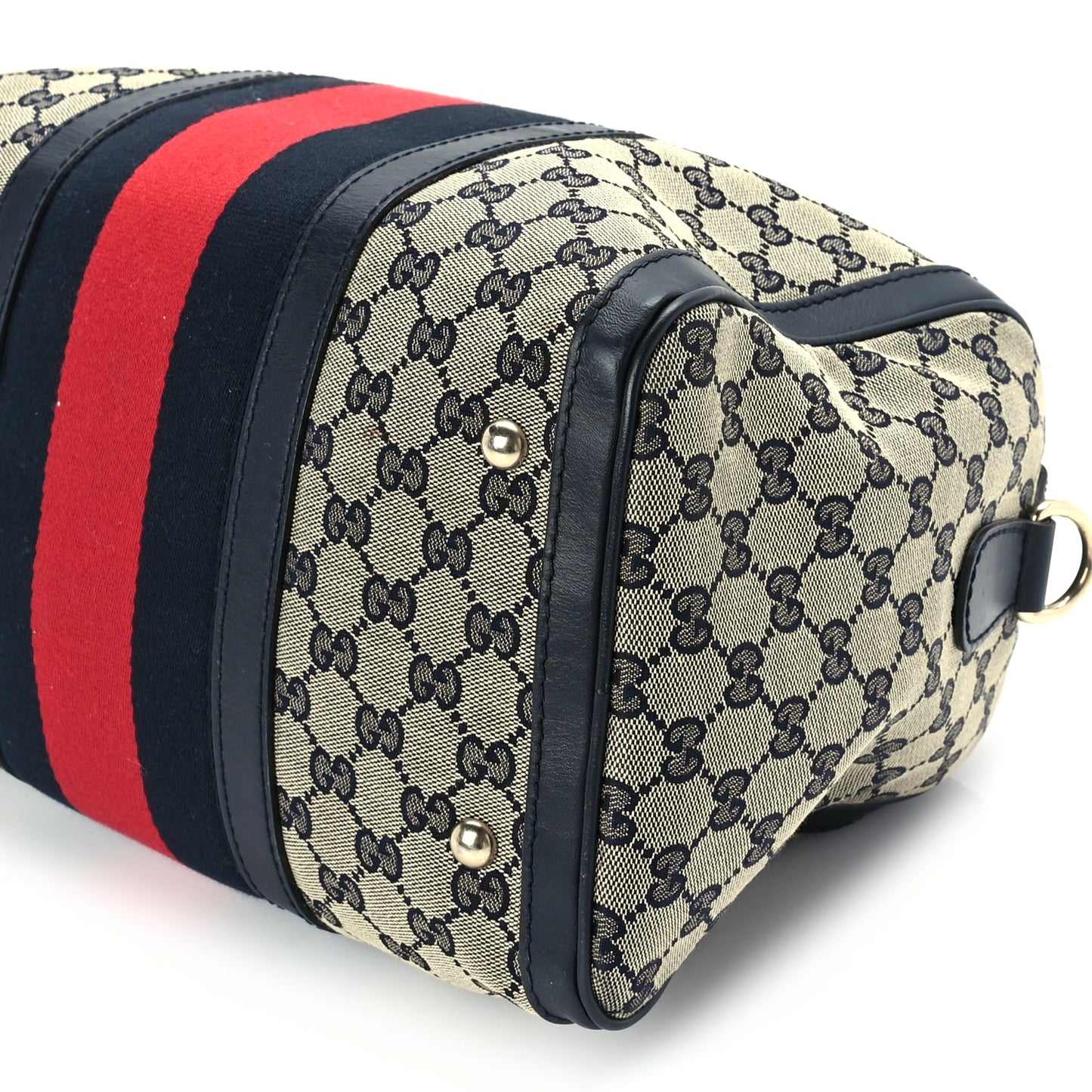 Gucci Monogram Selleria Calfskin Vintage Web Medium Boston Beige Blue
