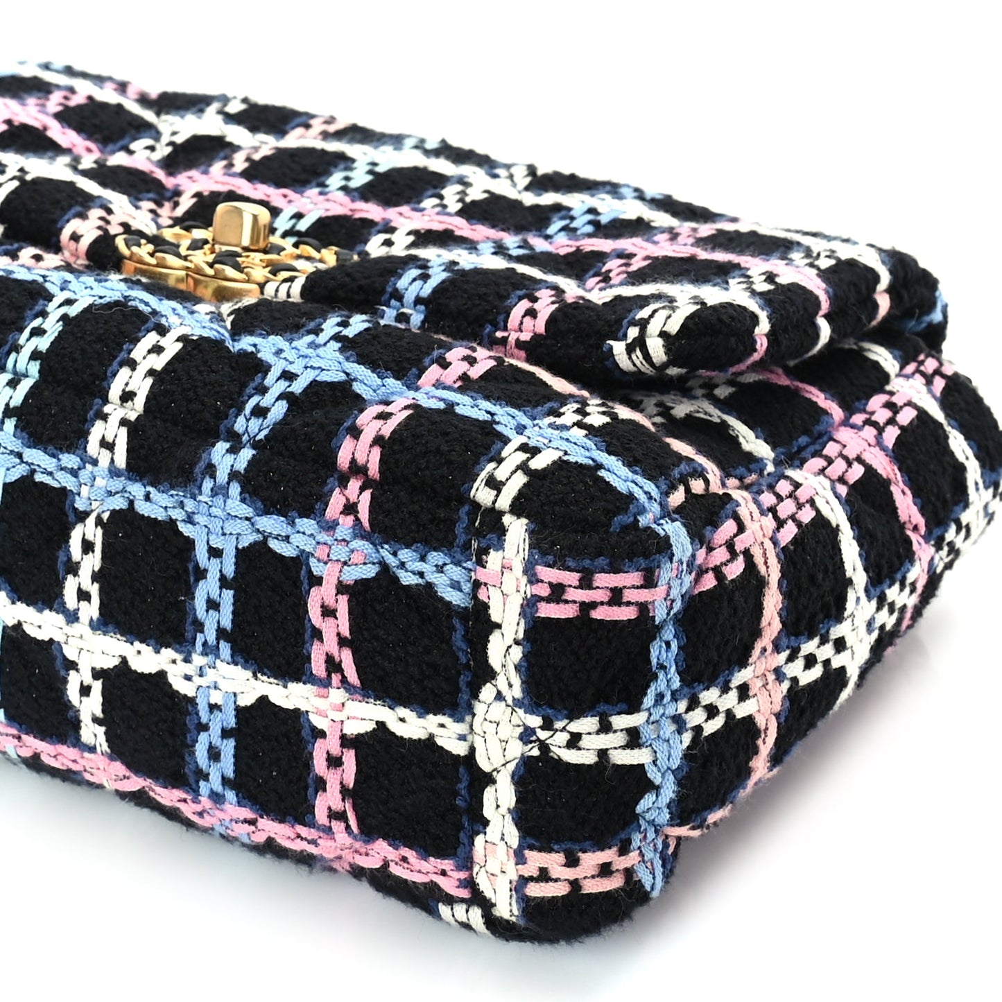 Chanel Tweed Quilted Medium 19 Flap Black Blue Pink