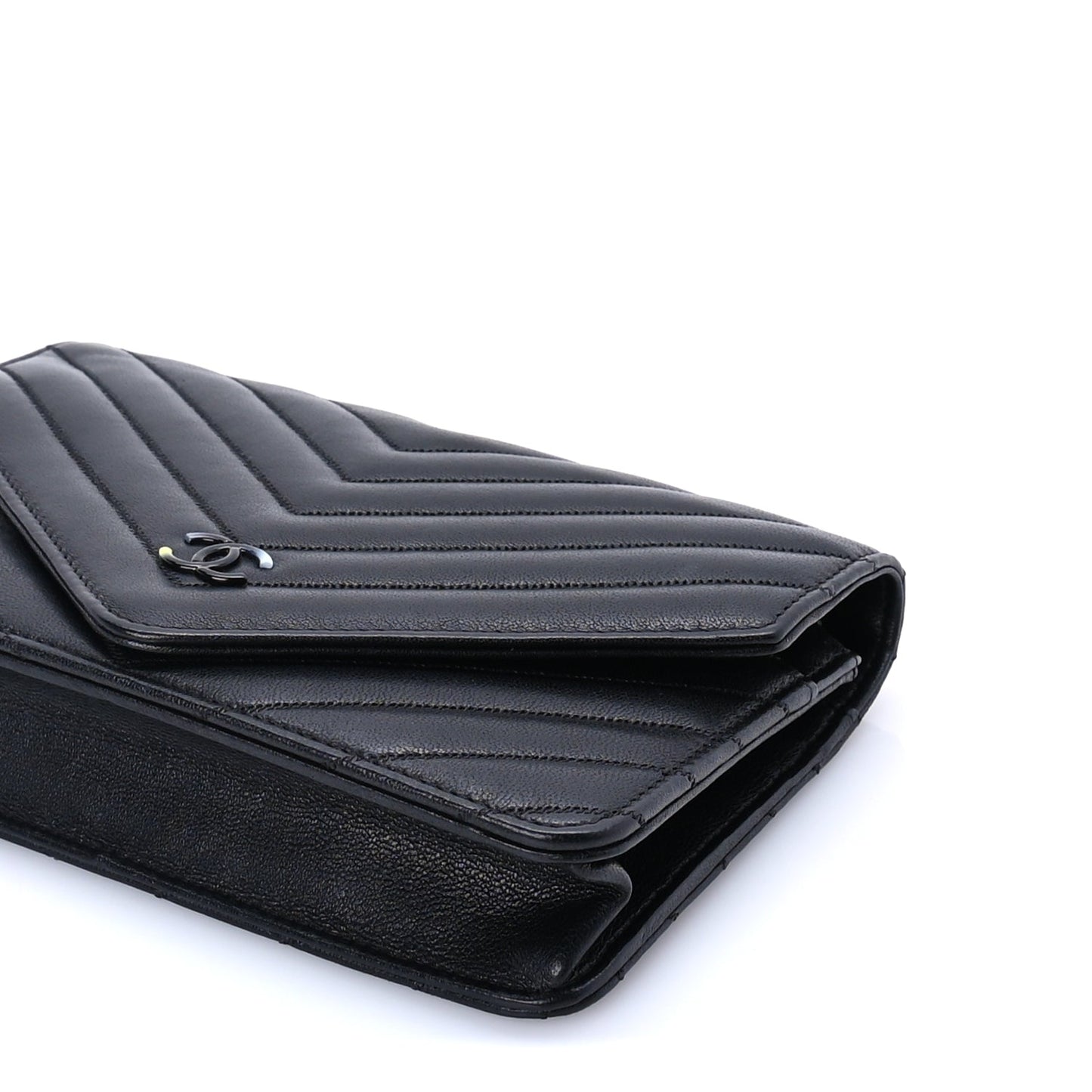 Chanel Sheepskin Chevron Wallet On Chain WOC Black