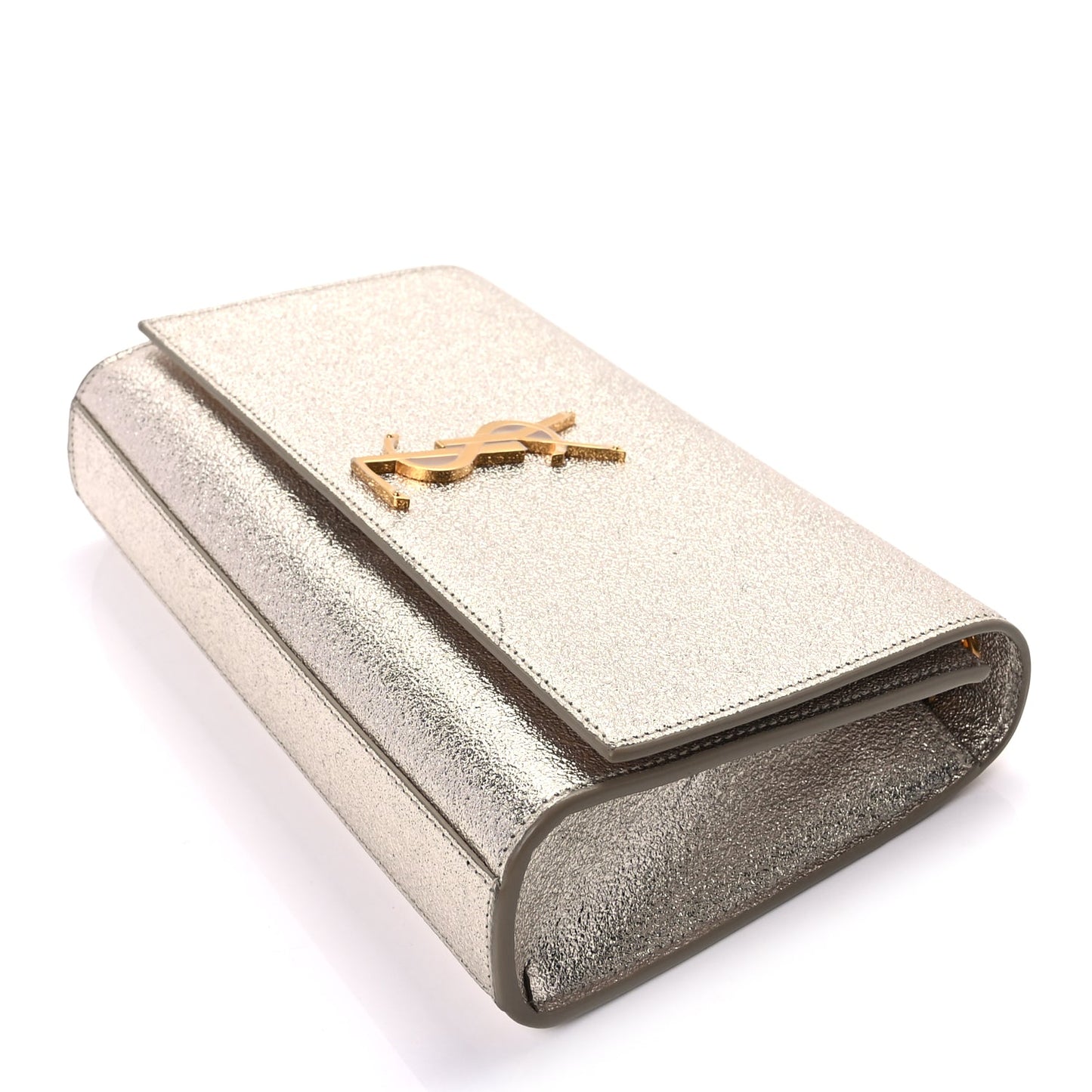 Saint Laurent Metallic Calfskin Medium Classic Monogram Kate Satchel Pale Gold