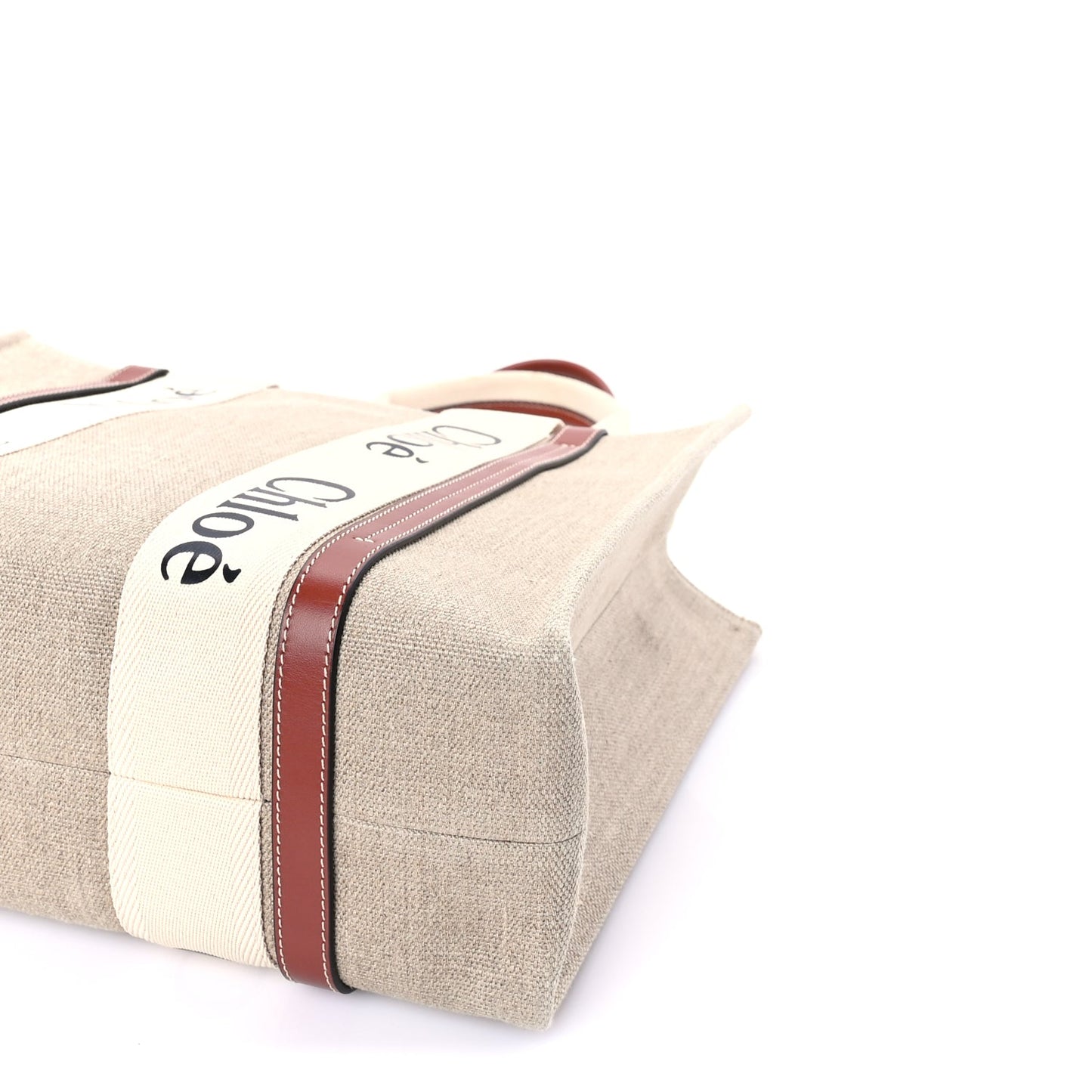 Chloe Linen Calfskin Medium Woody Ribbon Tote White Brown