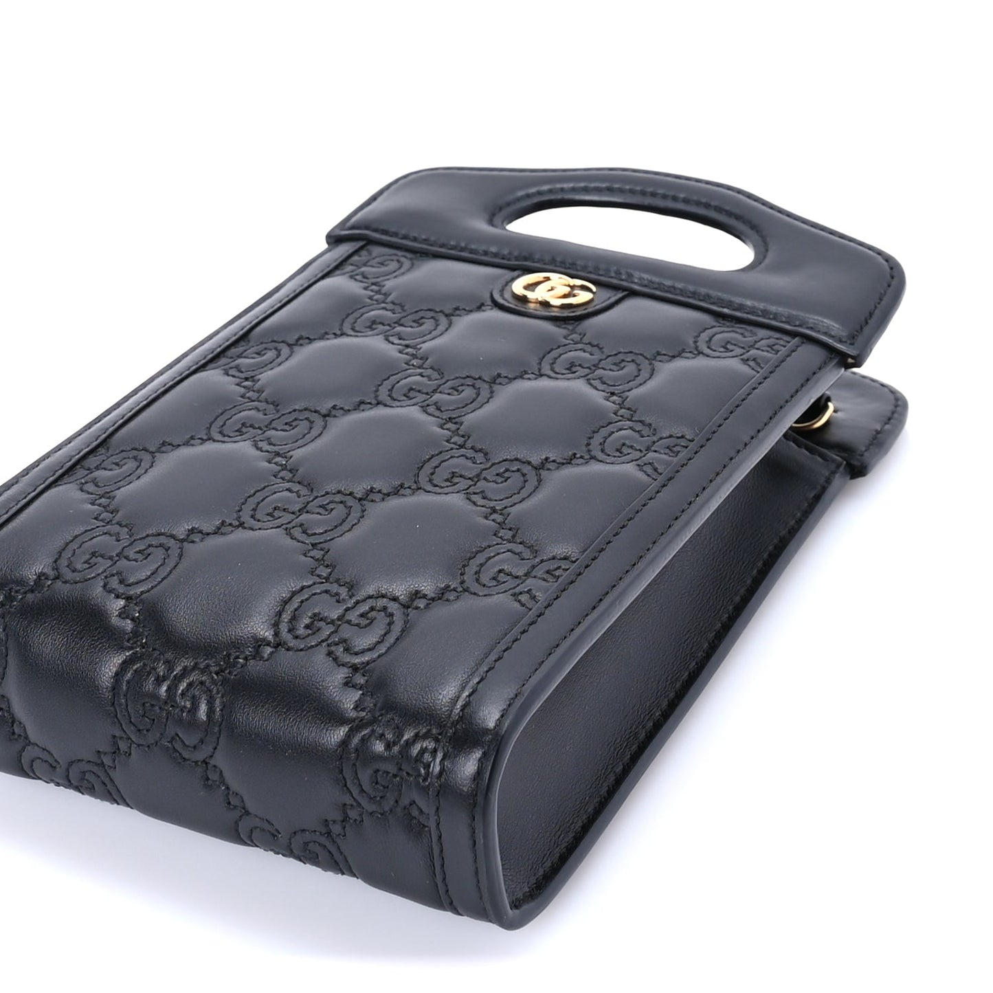 Gucci Calfskin GG Matelasse Mini Top Slip Handle Crossbody Bag Black Natural