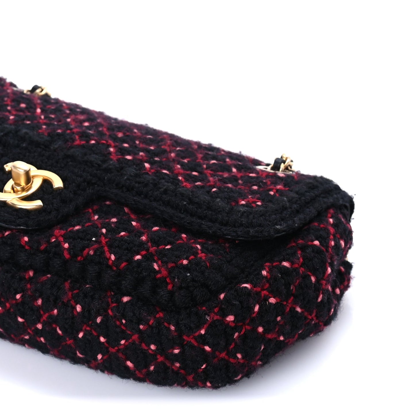 Chanel Knit Quilted Mini Rectangular Flap Black Burgundy