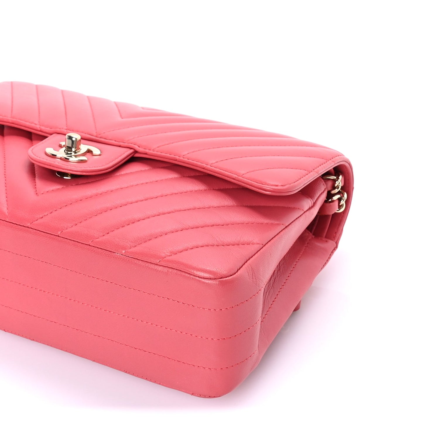 Chanel Lambskin Chevron Quilted Medium Double Flap Pink