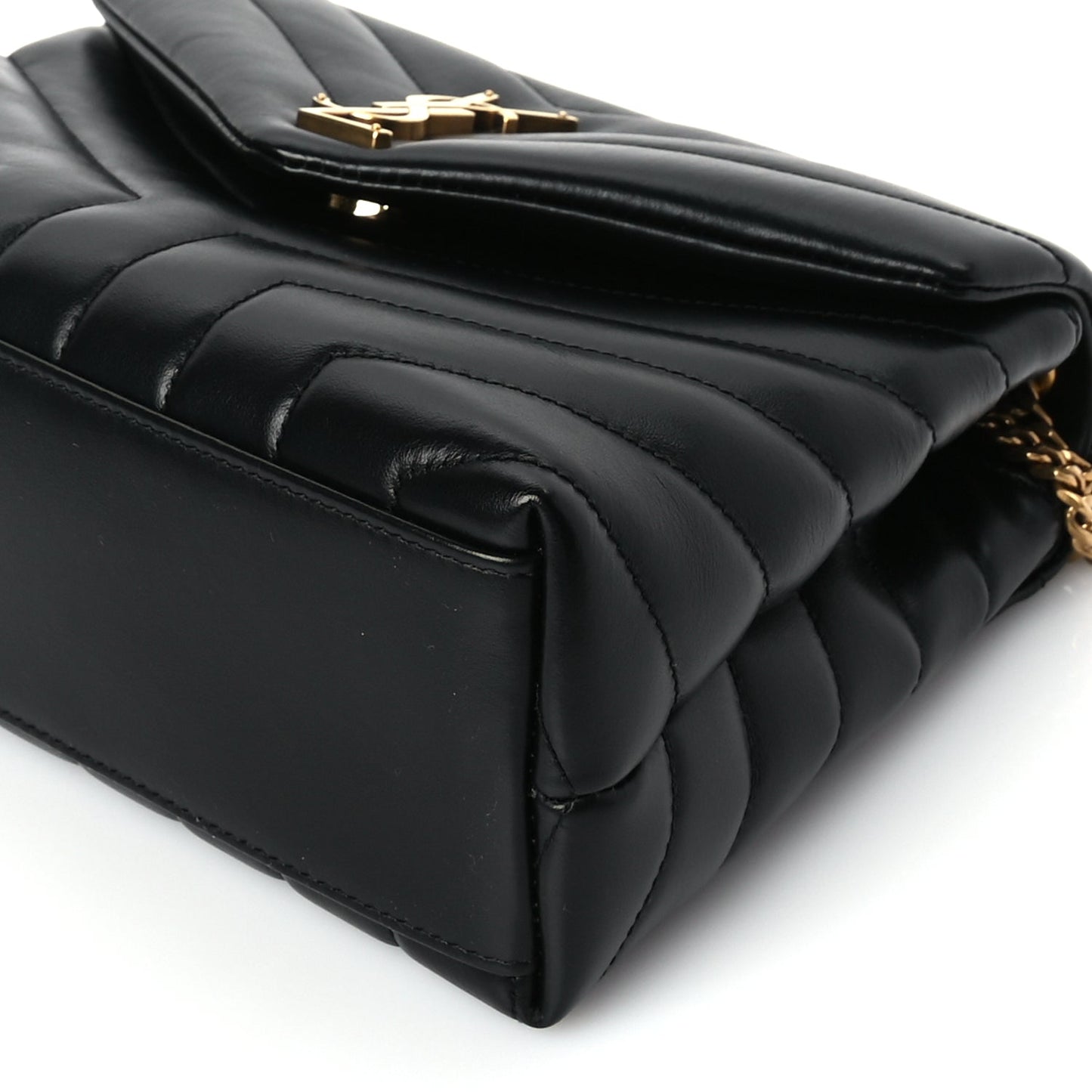 Saint Laurent Calfskin Y Quilted Monogram Small Loulou Chain Satchel Black