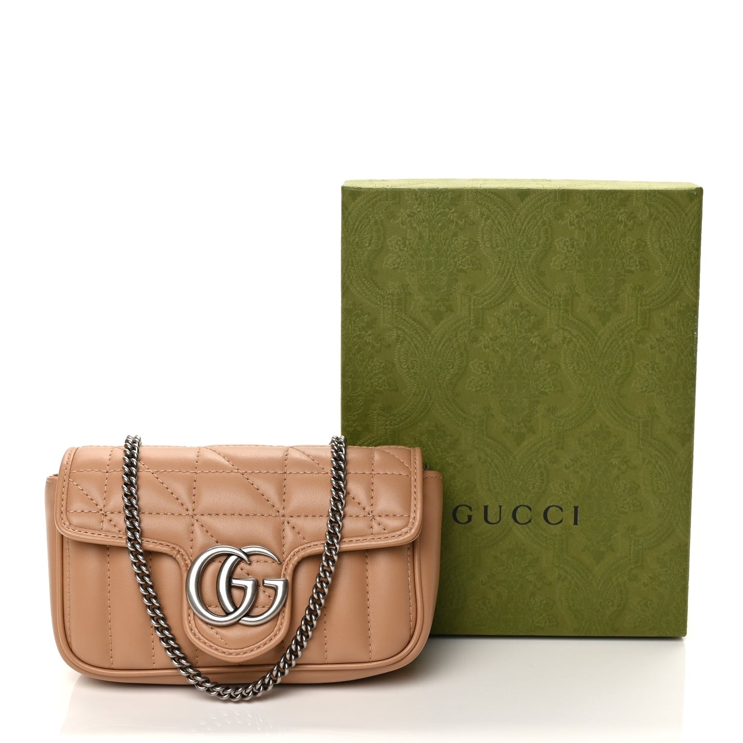 Gucci Calfskin Matelasse Aria Super Mini GG Marmont Shoulder Bag Camelia
