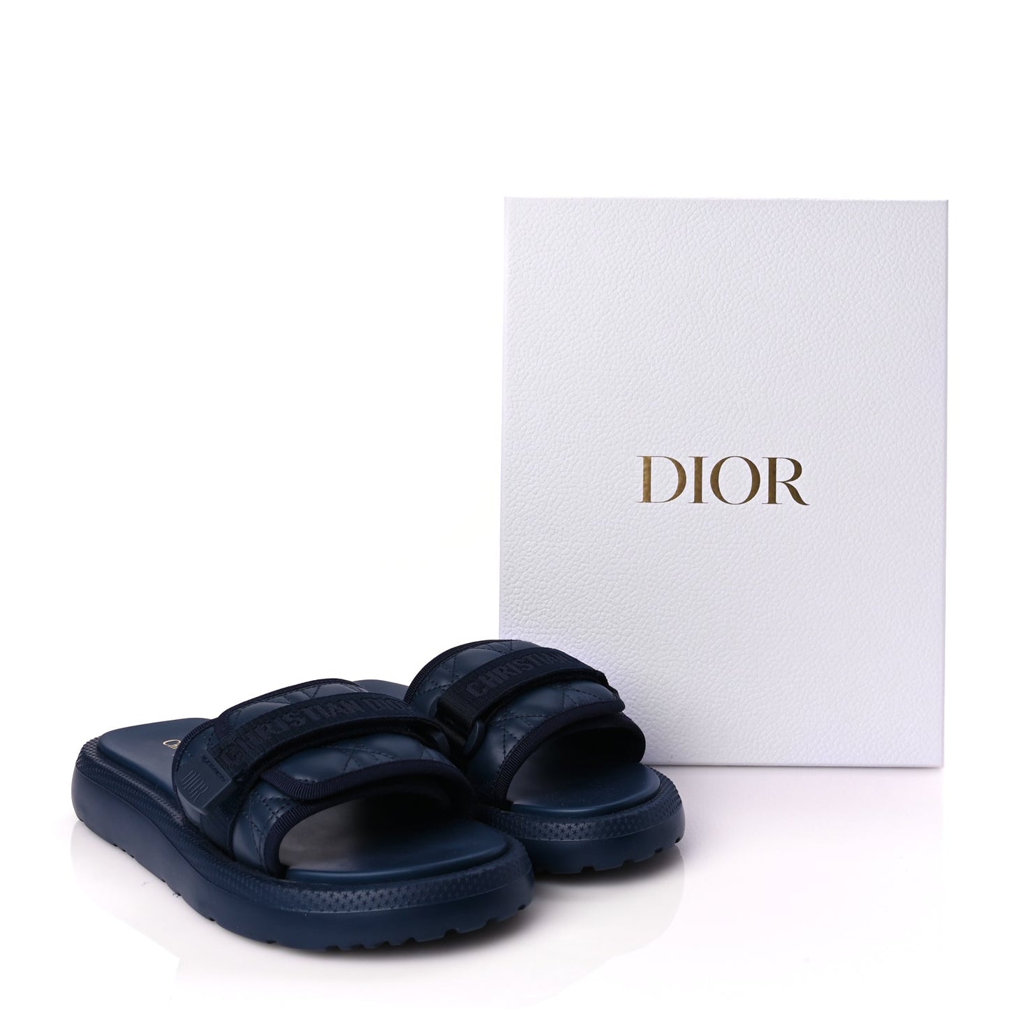 Christian Dior Calfskin Cannage Dioriviera Dio(r)evolution Slide Sandals 41 Blue