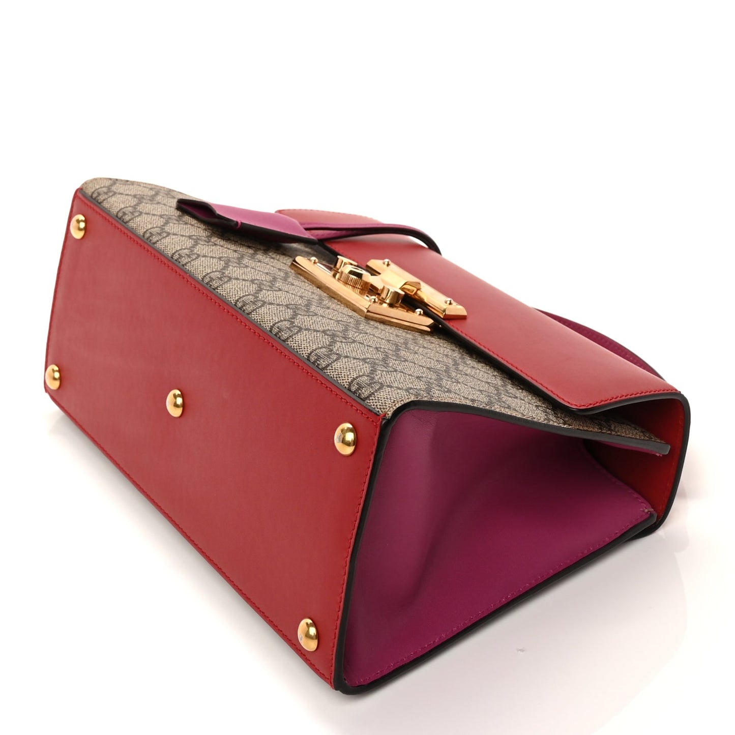 Gucci GG Supreme Monogram Calfskin Small Padlock Top Handle Bag Hibiscus Red New Rosette