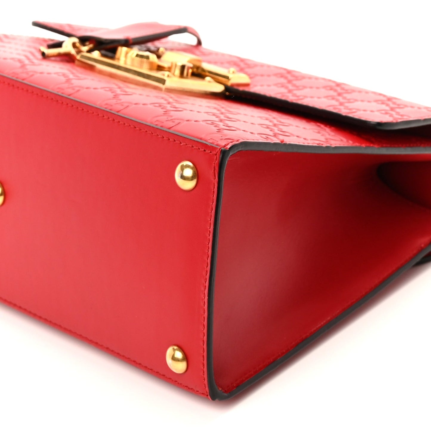 Gucci Guccissima Signature Small Padlock Top Handle Bag Hibiscus Red