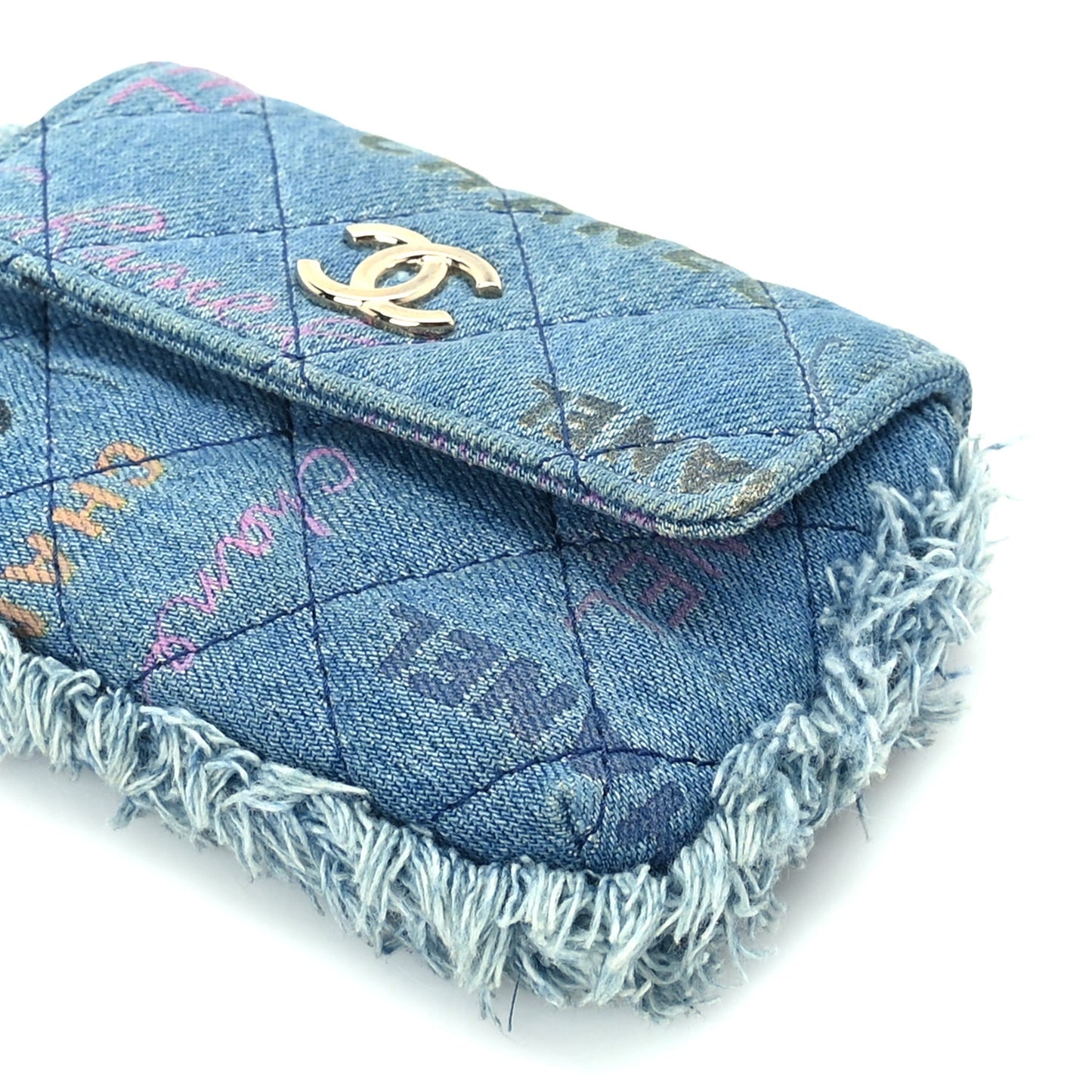 Chanel Denim Quilted Denim Mood Clutch With Chain Blue Multicolor