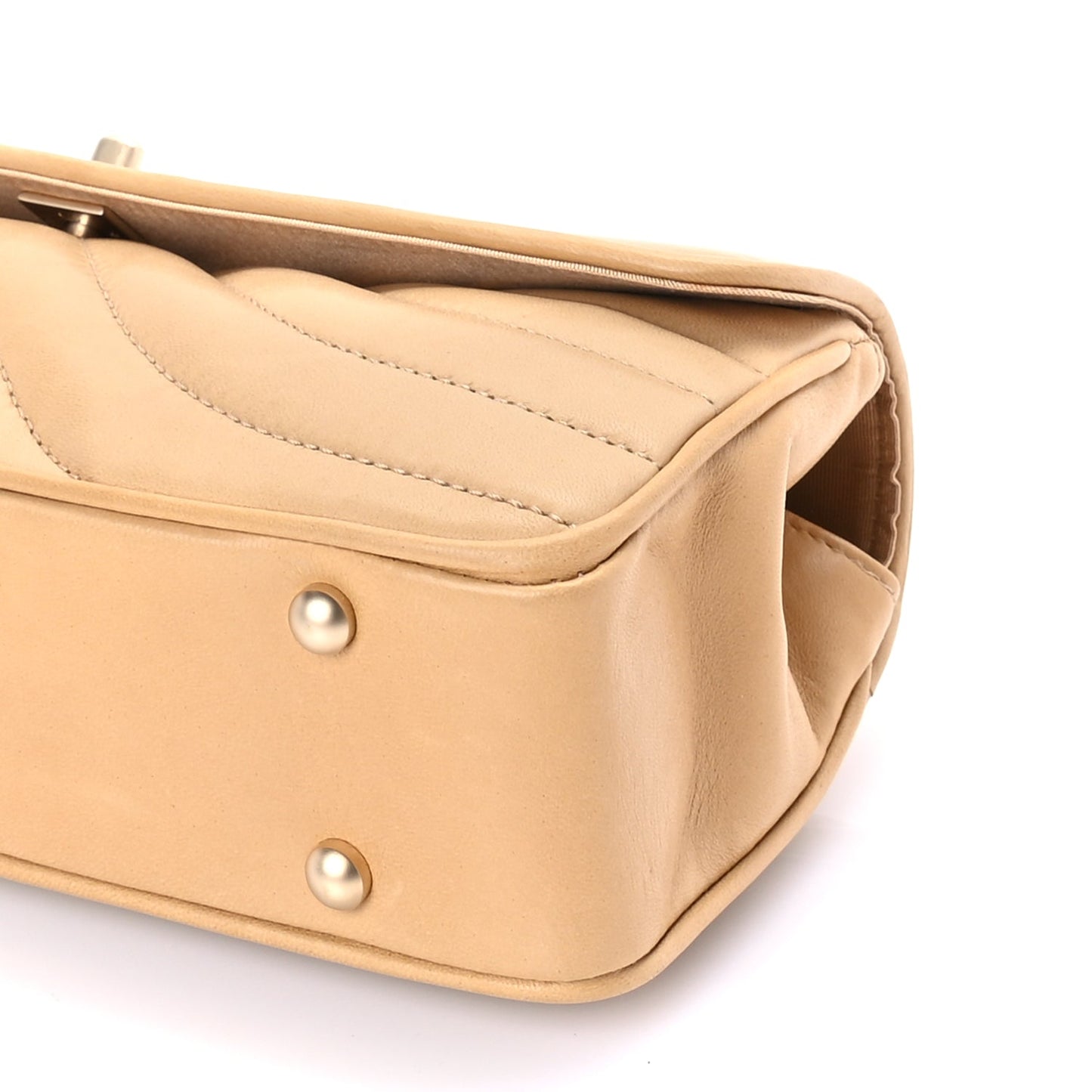 Chanel Lambskin Chevron Small East West Single Flap Bag Beige