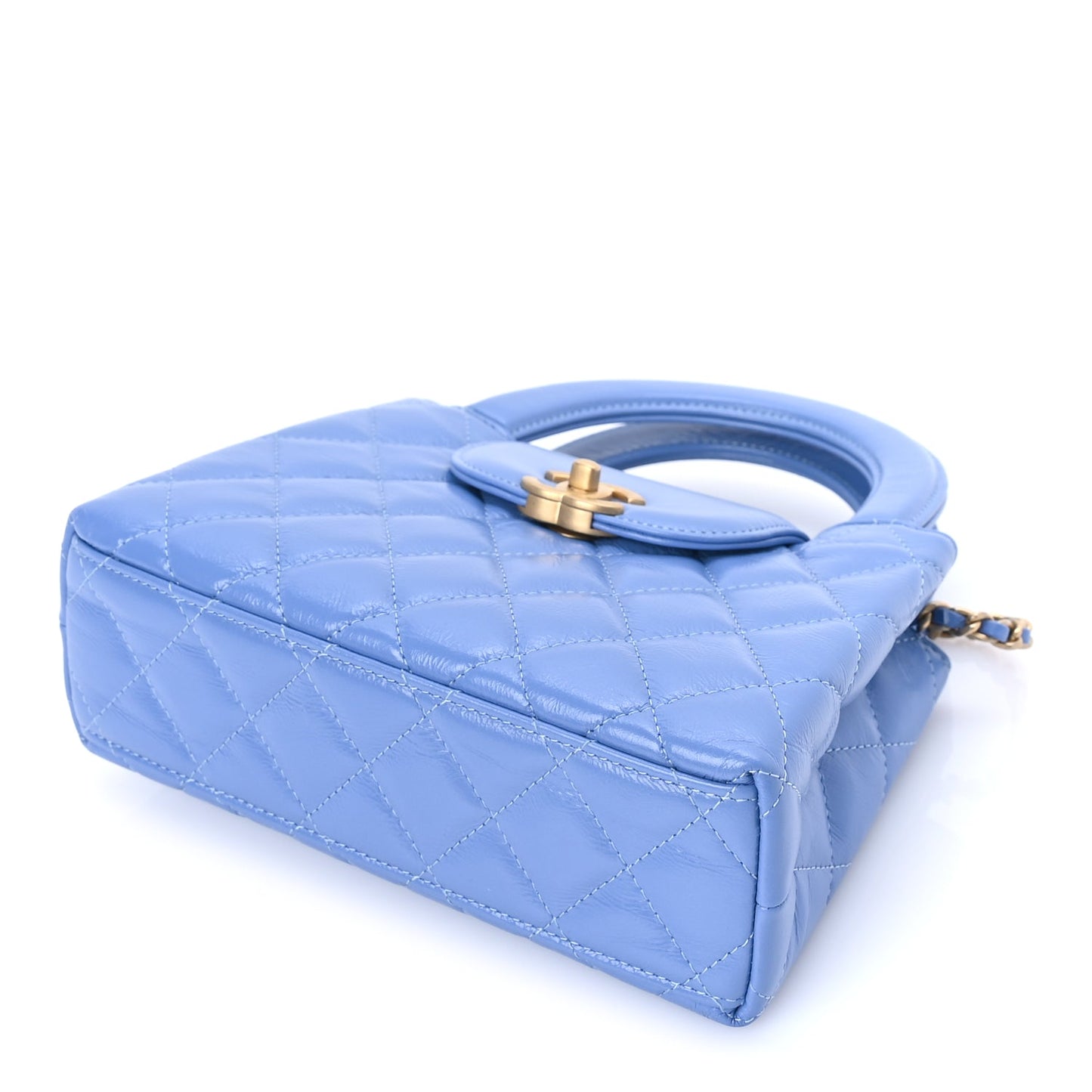 Chanel Shiny Aged Calfskin Quilted Nano Kelly Shopper Blue Blue