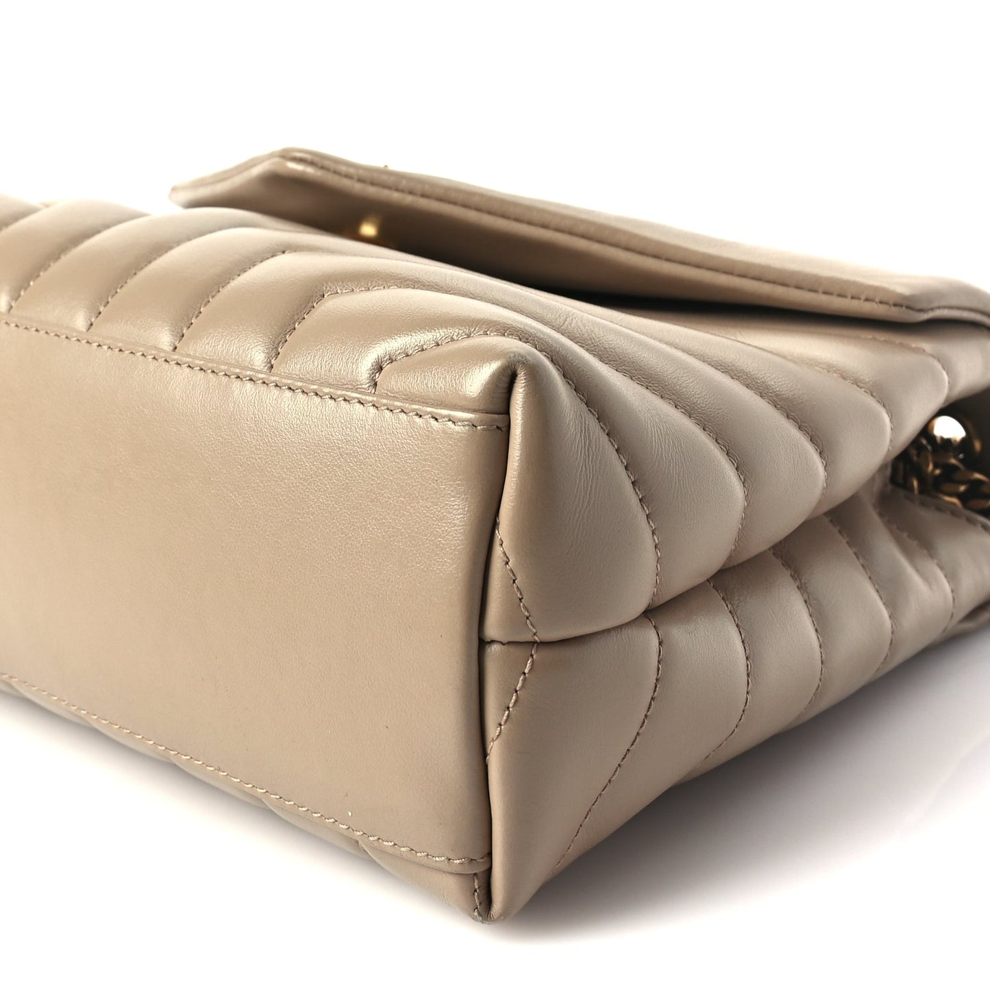 Saint Laurent Calfskin Y Quilted Monogram Small Loulou Chain Satchel Dark Beige