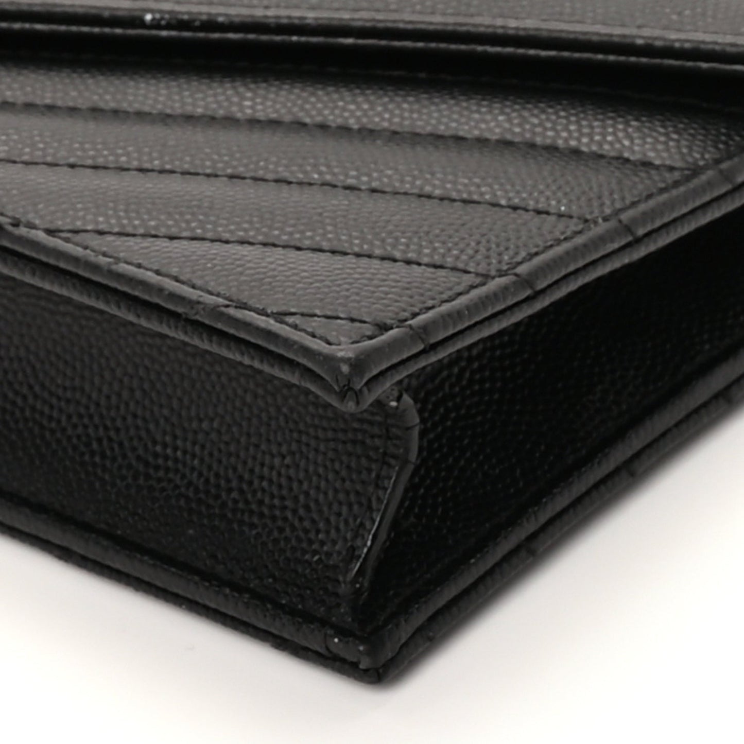 Saint Laurent Grain De Poudre Matelasse Chevron Monogram Envelope Chain Wallet Black