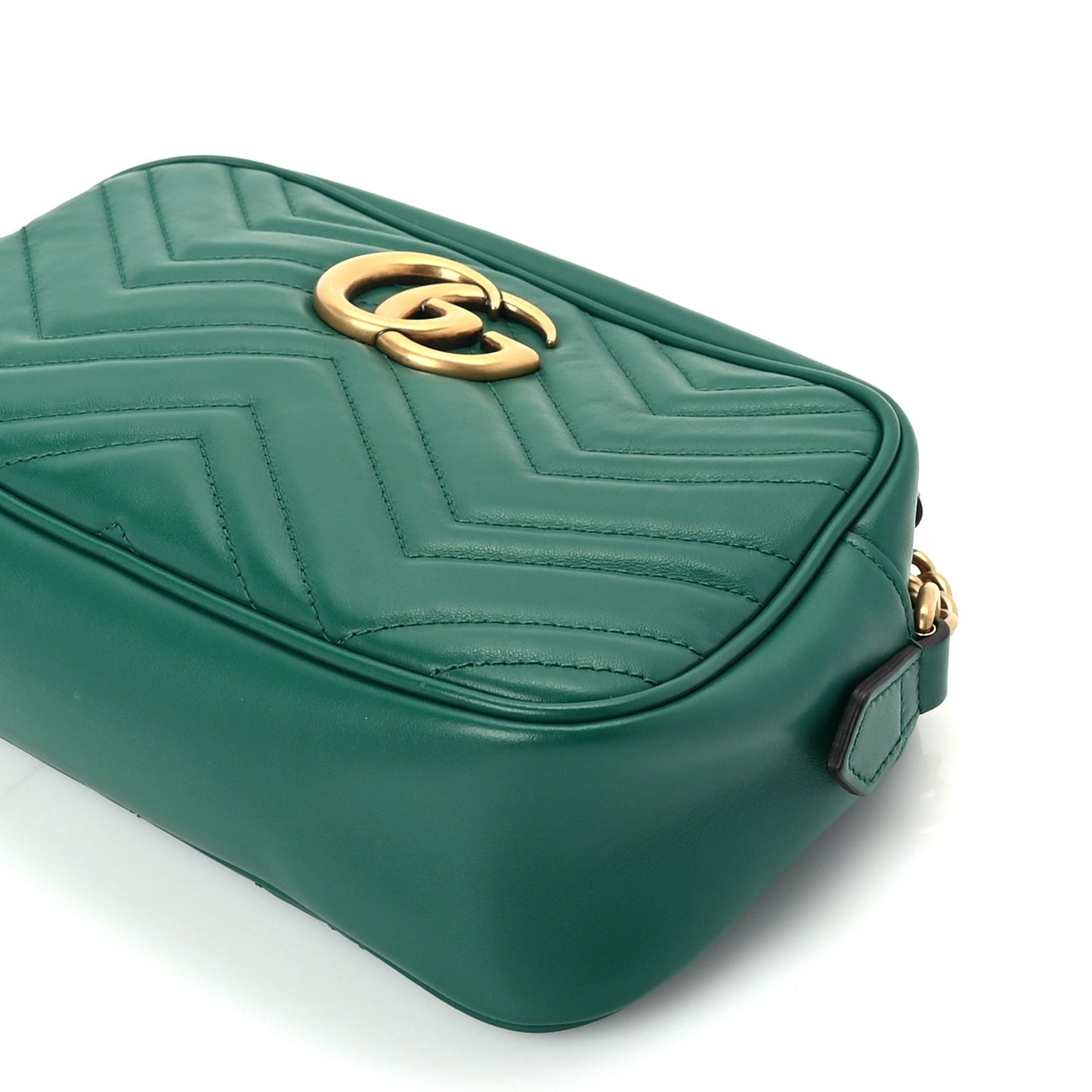 Gucci Calfskin Matelasse Small GG Marmont Chain Shoulder Bag Emerald Green